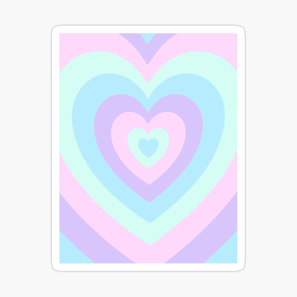Rainbow Heart 桌布 壁紙 — 充滿活力的柔和心形圖案，帶有同心層，採用柔和的粉紅色、藍色和薰衣草色調。