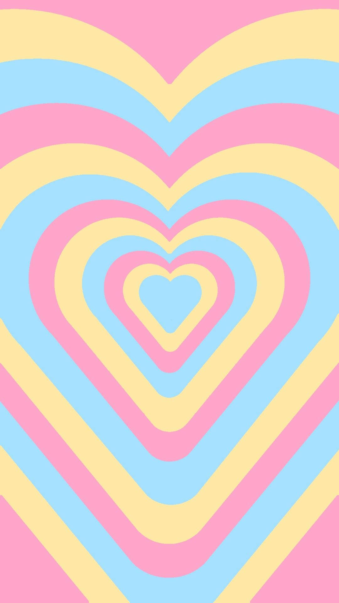 Pansexual 桌布 壁紙 — 充滿活力的柔和色愛心以同心層排列，在柔和的粉紅色背景上營造出俏皮的復古圖案。