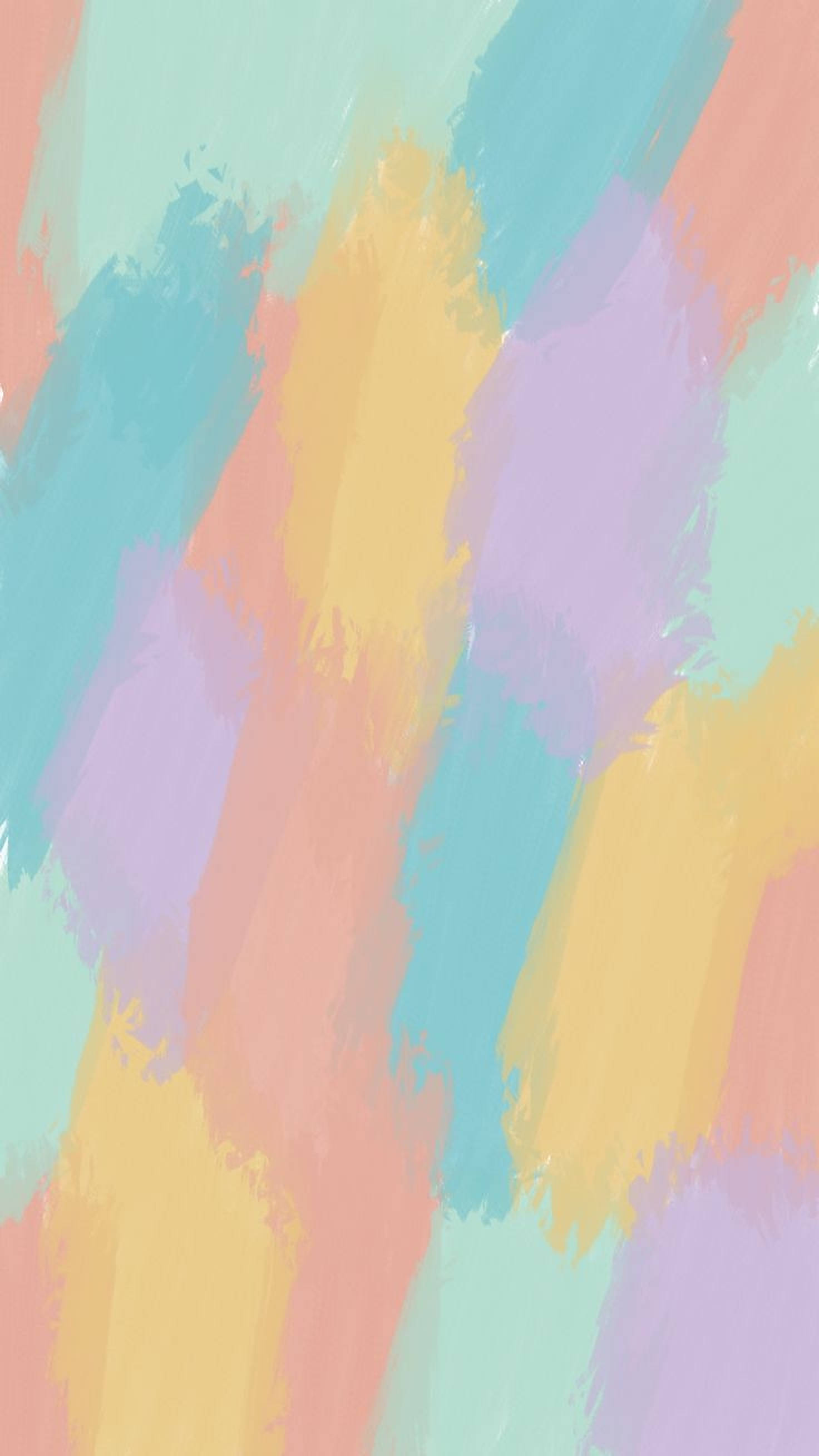 pastel 桌布 壁紙 — 充滿活力的柔和色調筆觸，以青綠、蜜桃、黃色和薰衣草的對角線條紋，營造出柔和的抽象構圖。