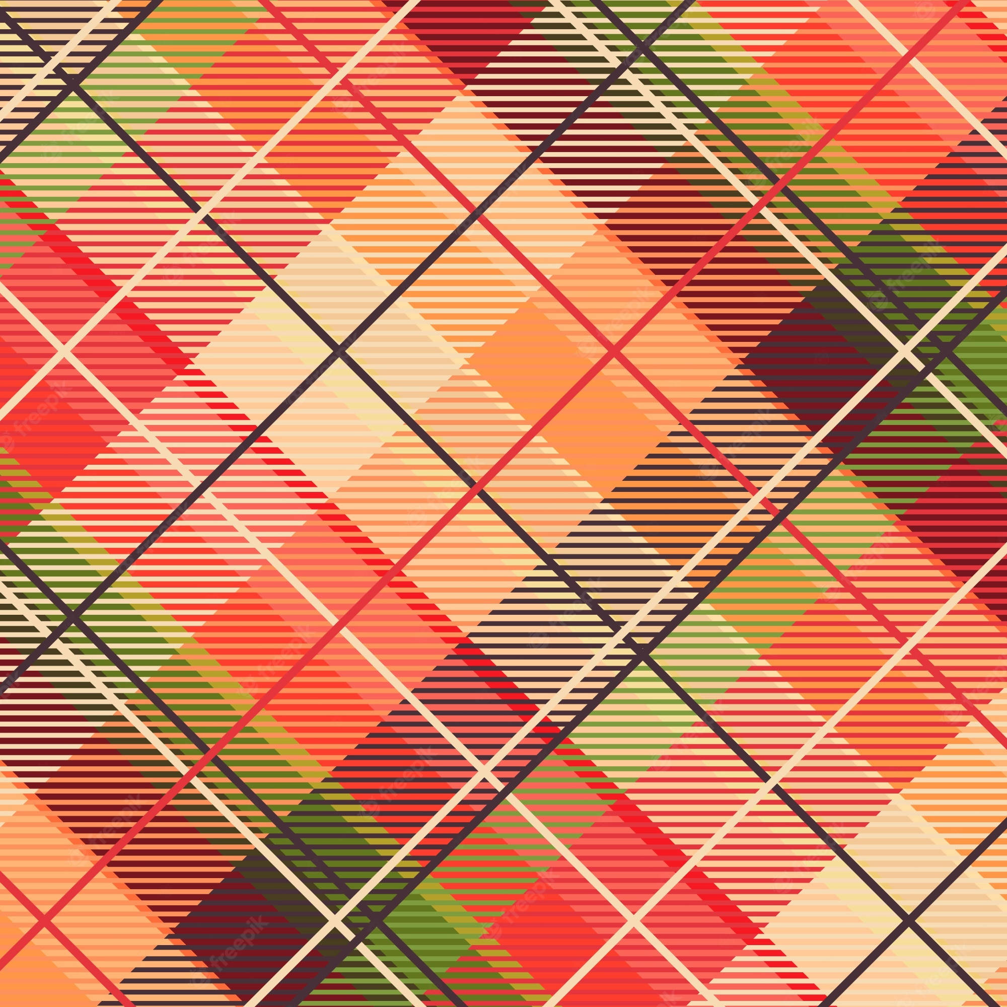 Plaid 桌布 壁紙 — 充滿活力的格子圖案，紅色、綠色和奶油色條紋交織形成菱形。