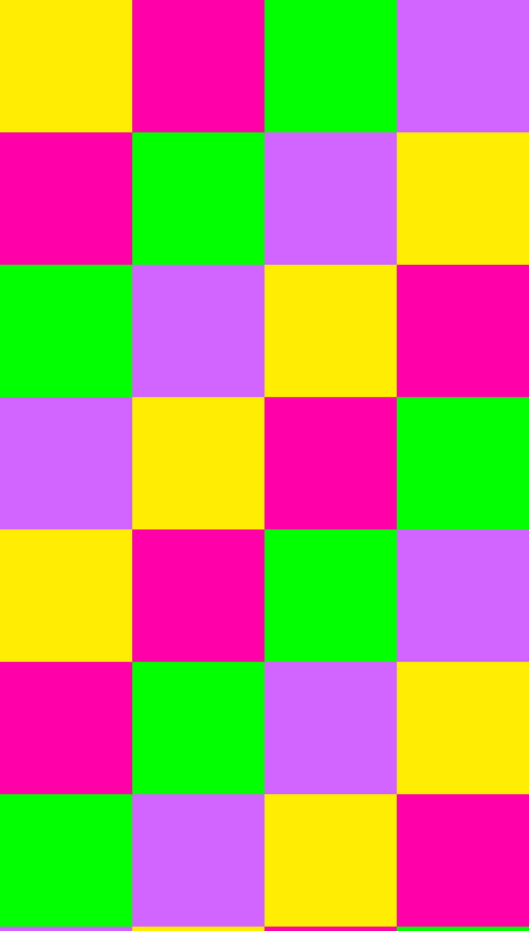 Neon Colors 桌布 壁紙 — 充滿活力的棋盤格圖案，交替出現亮粉紅色、綠色、黃色和紫色方塊。