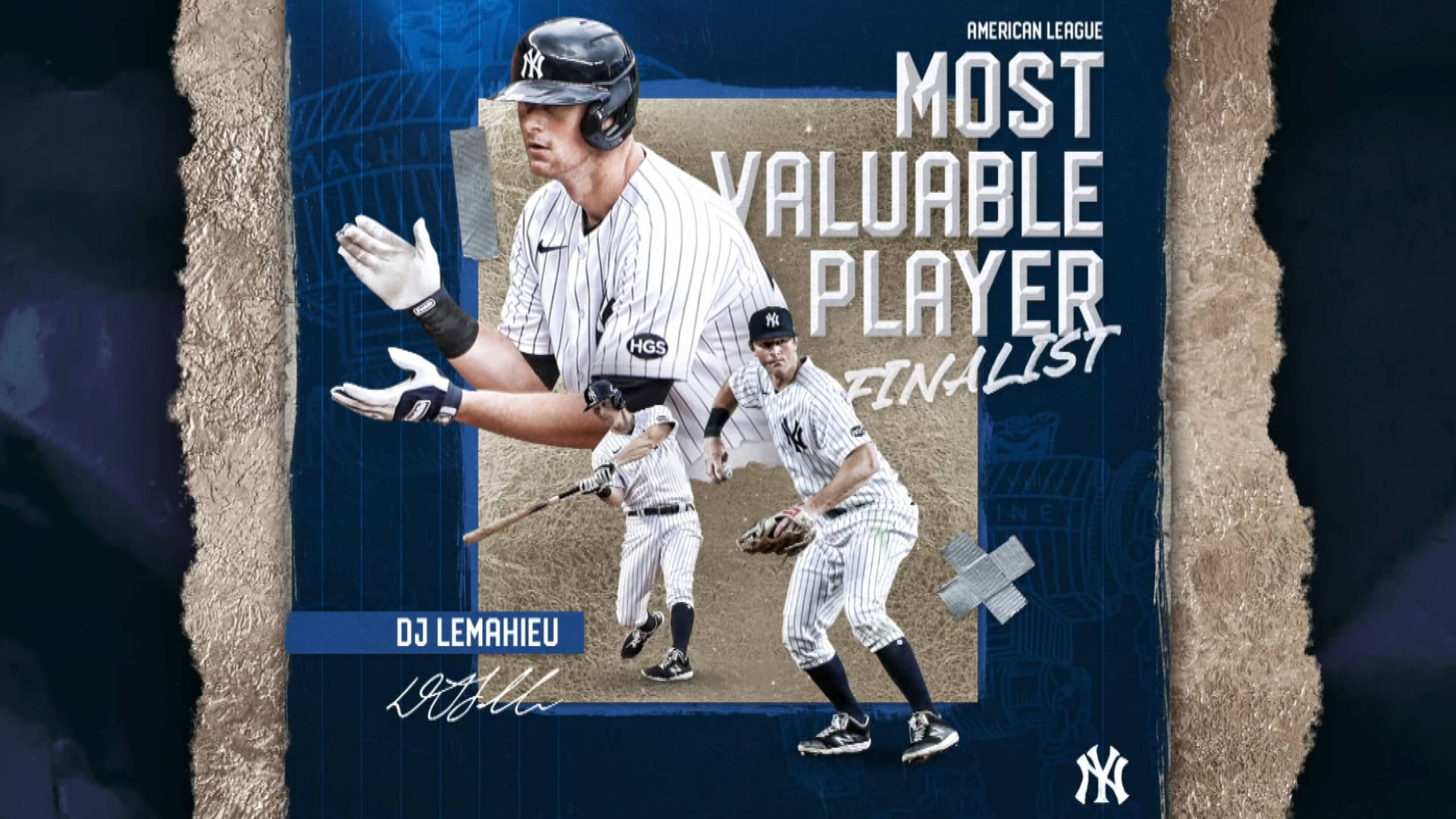 Dj Lemahieu 桌布 壁紙 — 充滿活力的棒球運動員DJ Lemahieu身穿細條紋制服，在撕裂邊緣圖形背景上與隊友一起慶祝成為MVP決賽入圍者。