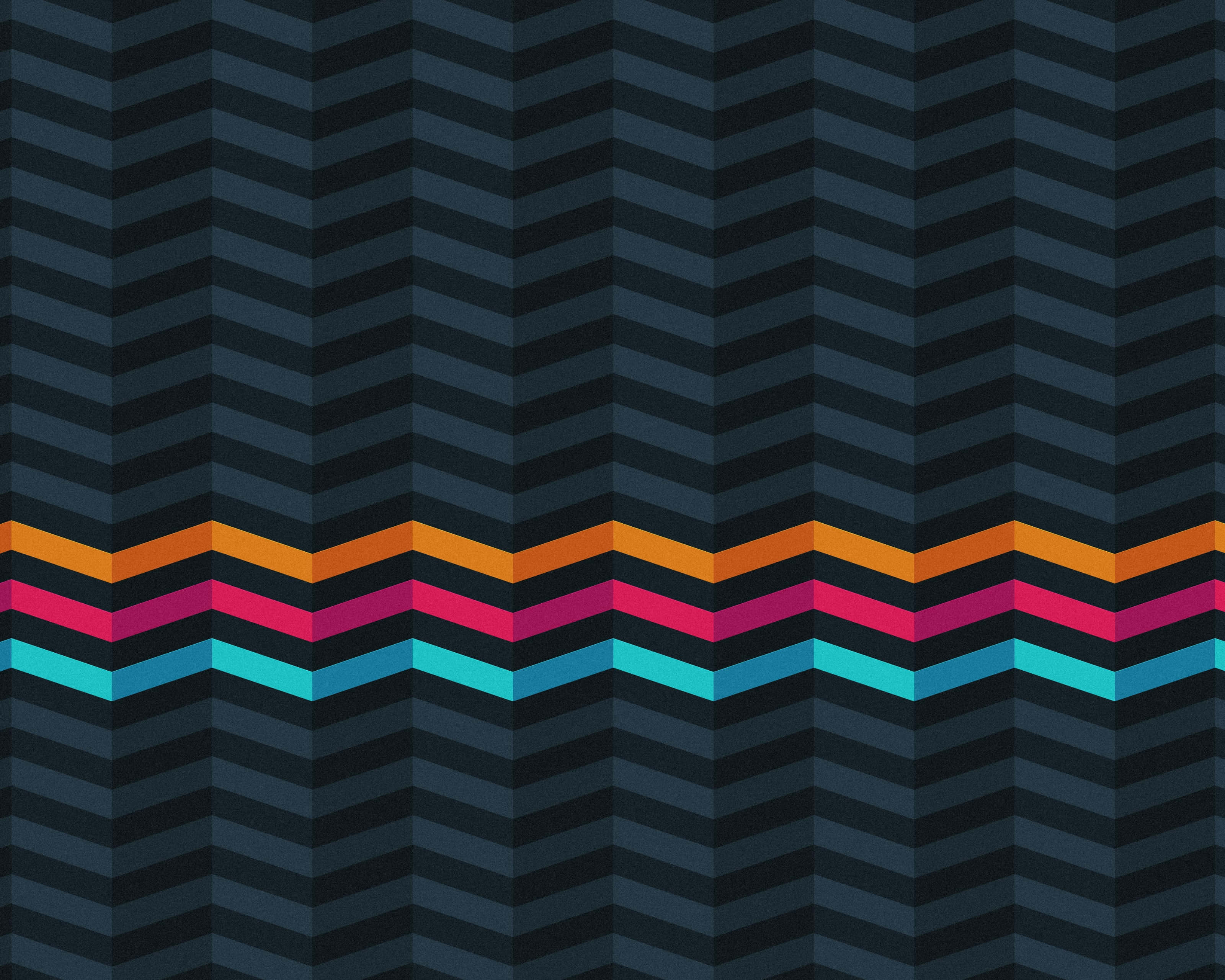 vector 桌布 壁紙 — 充滿活力的橙、粉紅和青綠色鋸齒條紋，在深藍色漸變背景上形成對比。