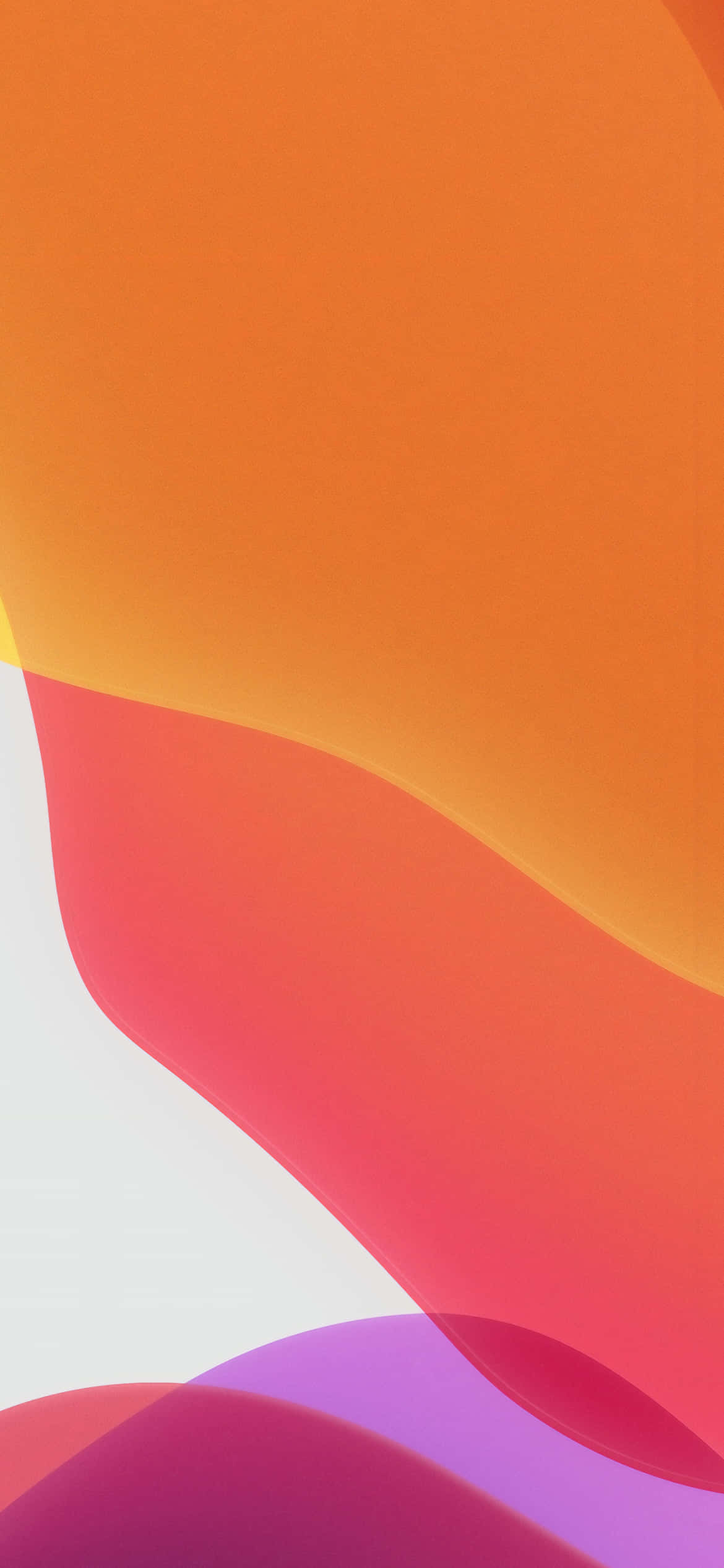 iPhone x dynamic 桌布 壁紙 — 充滿活力的橙色、粉紅色和紫色抽象波浪在柔和的白色背景上優雅地流動。