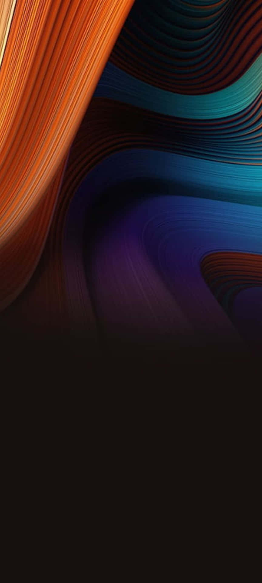 Samsung S20 桌布 壁紙 — 充滿活力的橙色、藍綠色和紫色抽象波浪在深色背景上動態流動。