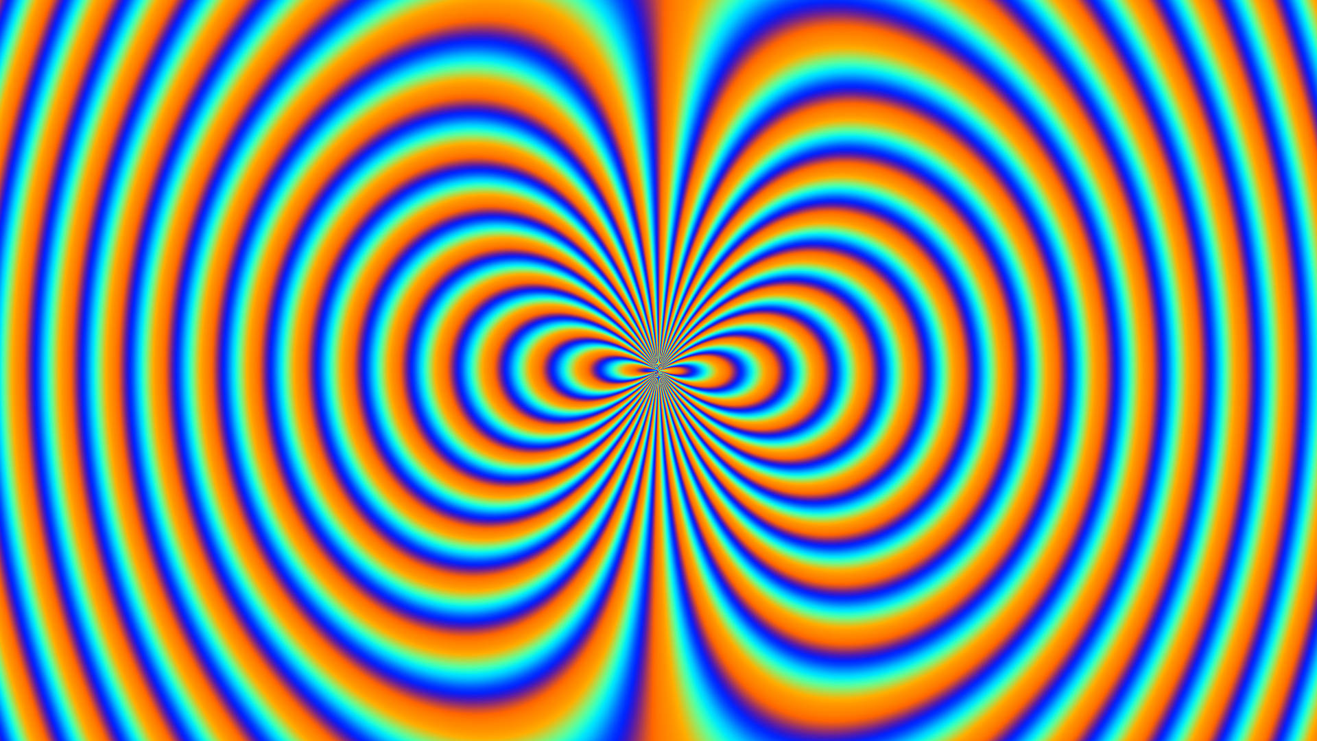 Illusion 桌布 壁紙 — 充滿活力的橙色、藍色和青色同心圓創造出催眠般的錯覺，將觀看者向內吸引。