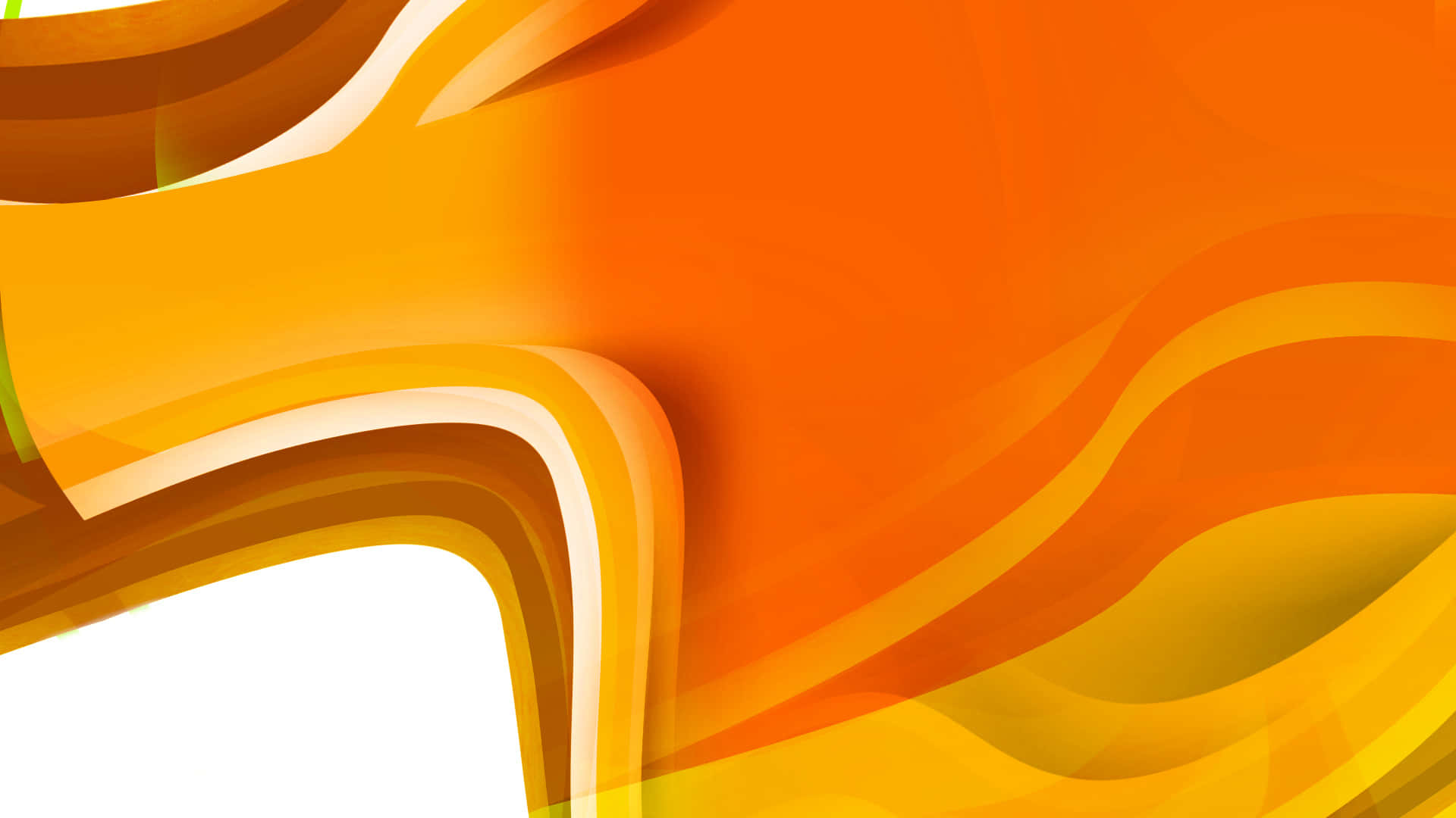 Orange Abstract 桌布 壁紙 — 充滿活力的橙色、黃色和白色抽象波浪在畫布上動態流動，營造出溫暖而充滿能量的視覺節奏。