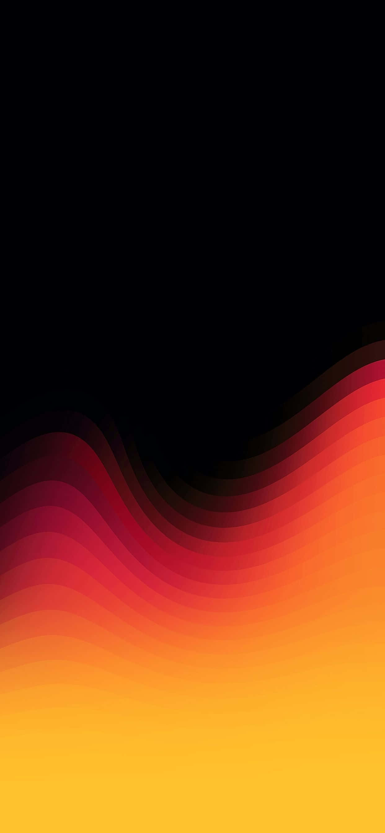 iPhone Xs Max 桌布 壁紙 — 充滿活力的橙色、黃色和紅色波浪漸層從黑色背景中升起，呈現極簡數位抽象設計。