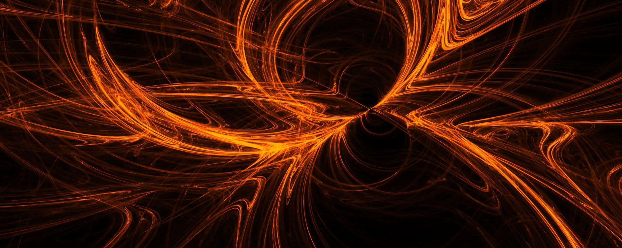 Orange Abstract 桌布 壁紙 — 充滿活力的橙色分形卷鬚在深邃的黑色虛空中動態旋轉，營造出迷人的宇宙漩渦。