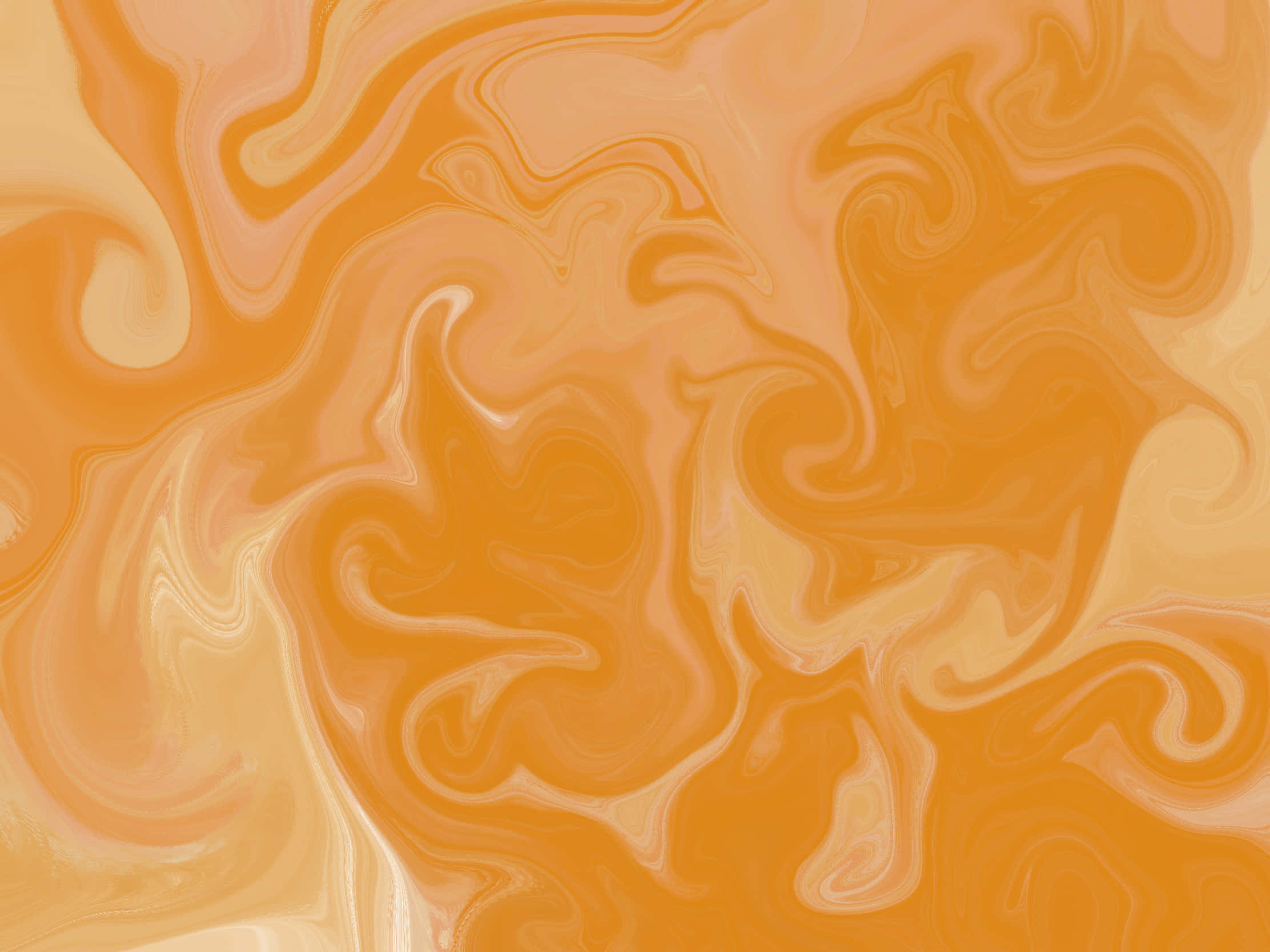 Orange Desktop 桌布 壁紙 — 充滿活力的橙色和奶油色漩渦圖案，以柔和的漸層和有機的運動創造出流暢的抽象構圖。