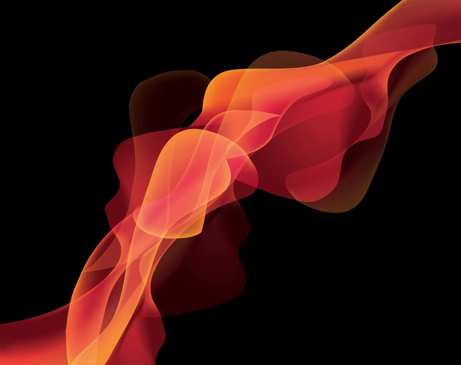 Red Smoke Effect 桌布 壁紙 — 充滿活力的橙色和紅色半透明絲帶在純黑色背景上動態流動，營造出運動和熱量的感覺。