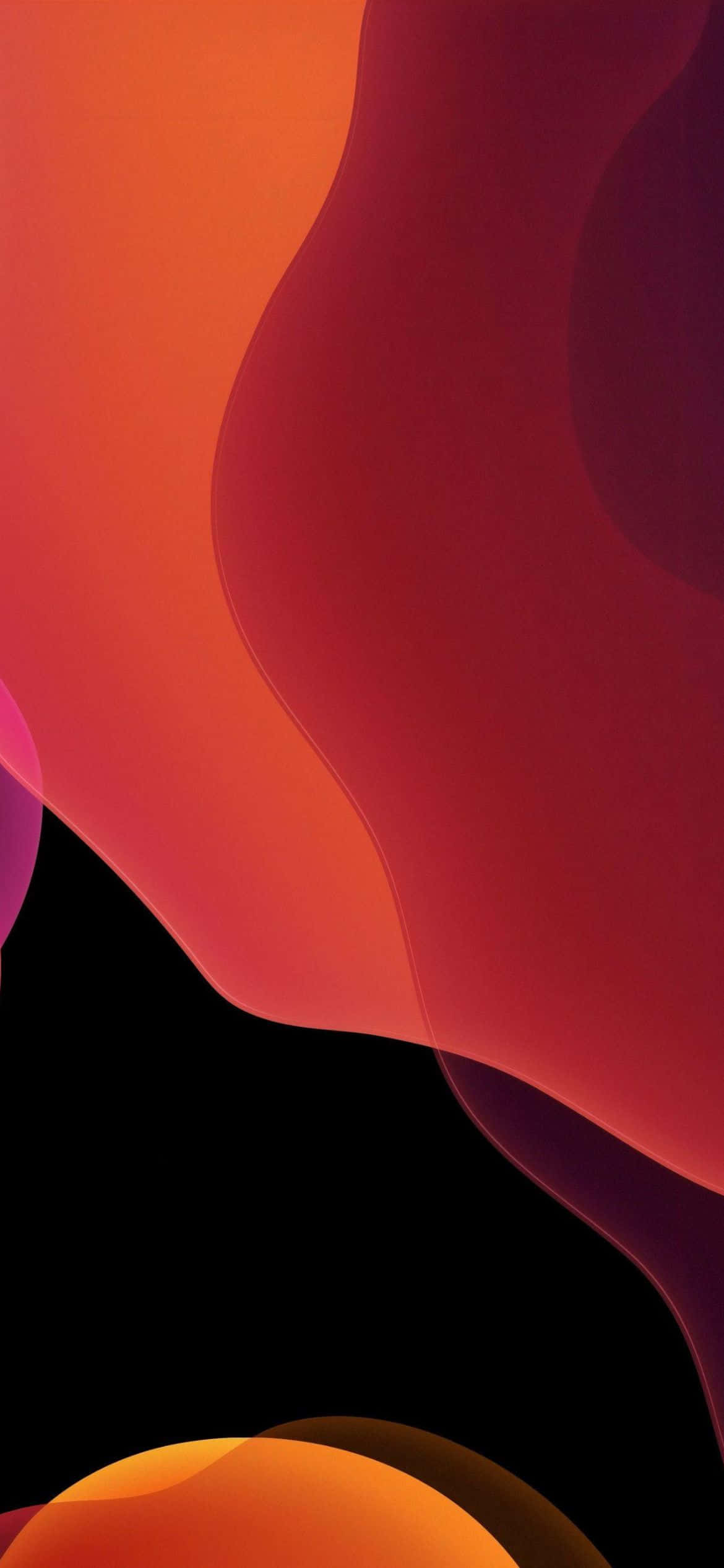 iPhone x dynamic 桌布 壁紙 — 充滿活力的橙色和紅色抽象波浪在純黑背景上流動，帶有發光球體。