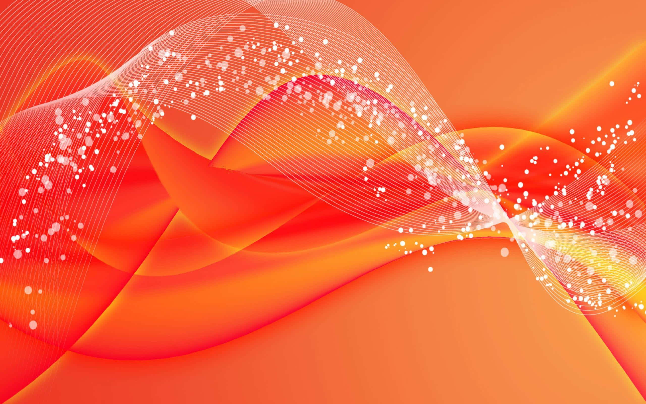 Orange Abstract 桌布 壁紙 — 充滿活力的橙色和紅色數位波浪優雅地流動，帶有閃爍的白色粒子，在發光的抽象背景上。