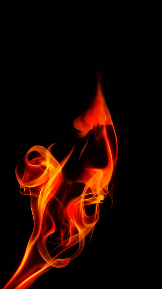 Red Fire 桌布 壁紙 — 充滿活力的橙色和紅色火焰在純黑色背景上扭曲和捲曲，形成動態的抽象圖案。