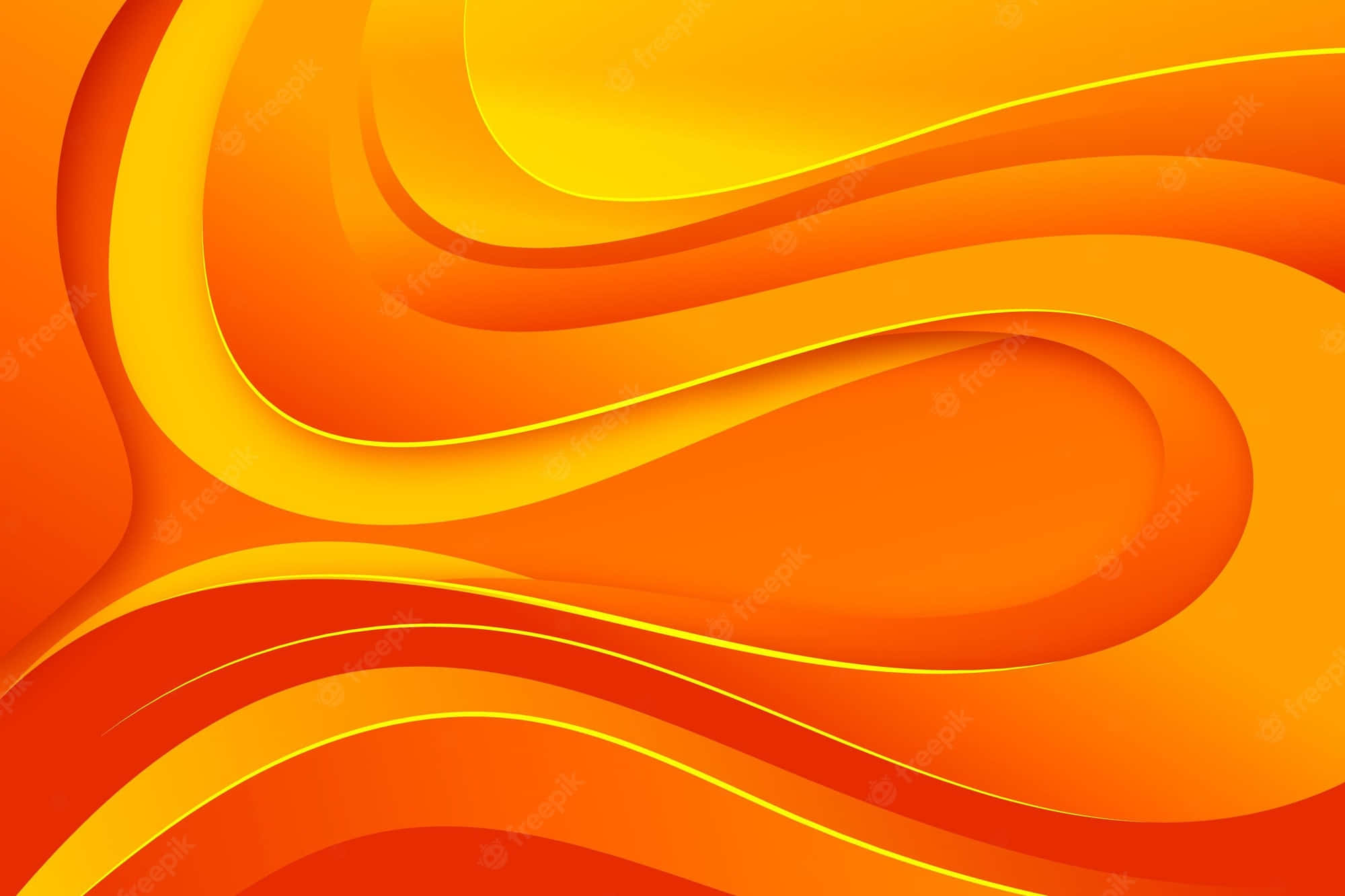 Red And Orange 桌布 壁紙 — 充滿活力的橙色和黃色抽象波浪以分層、平滑的曲線流動，營造出動態的現代數位背景。
