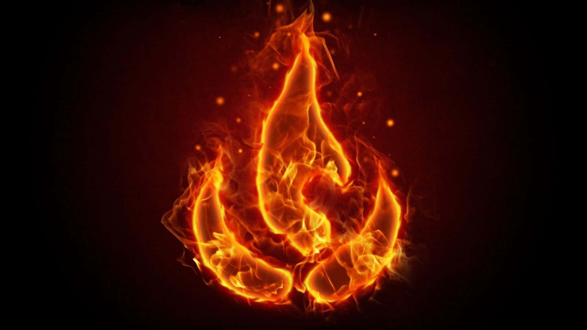 Cool Fire 桌布 壁紙 — 充滿活力的橙色和黃色火焰在深黑色背景上舞動，周圍漂浮著發光的餘燼。