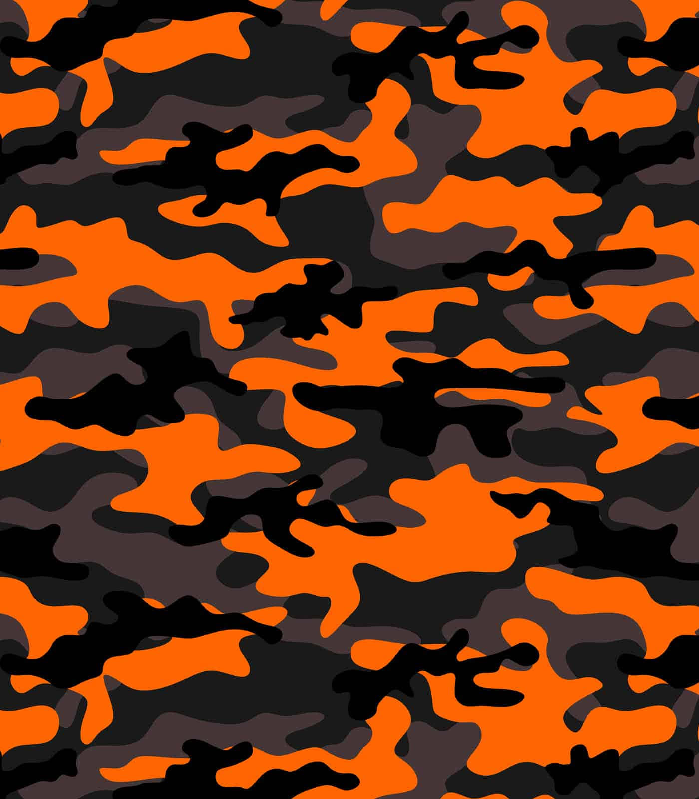 Black And Orange 桌布 壁紙 — 充滿活力的橙色和黑色迷彩圖案，大膽的不規則形狀在整個畫面中重複。