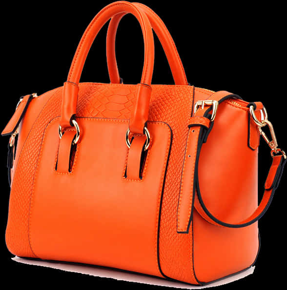 Ladies Bags 桌布 壁紙 — 充滿活力的橙色手提包，採用紋理皮革和金色五金配件，襯托在純黑背景上。