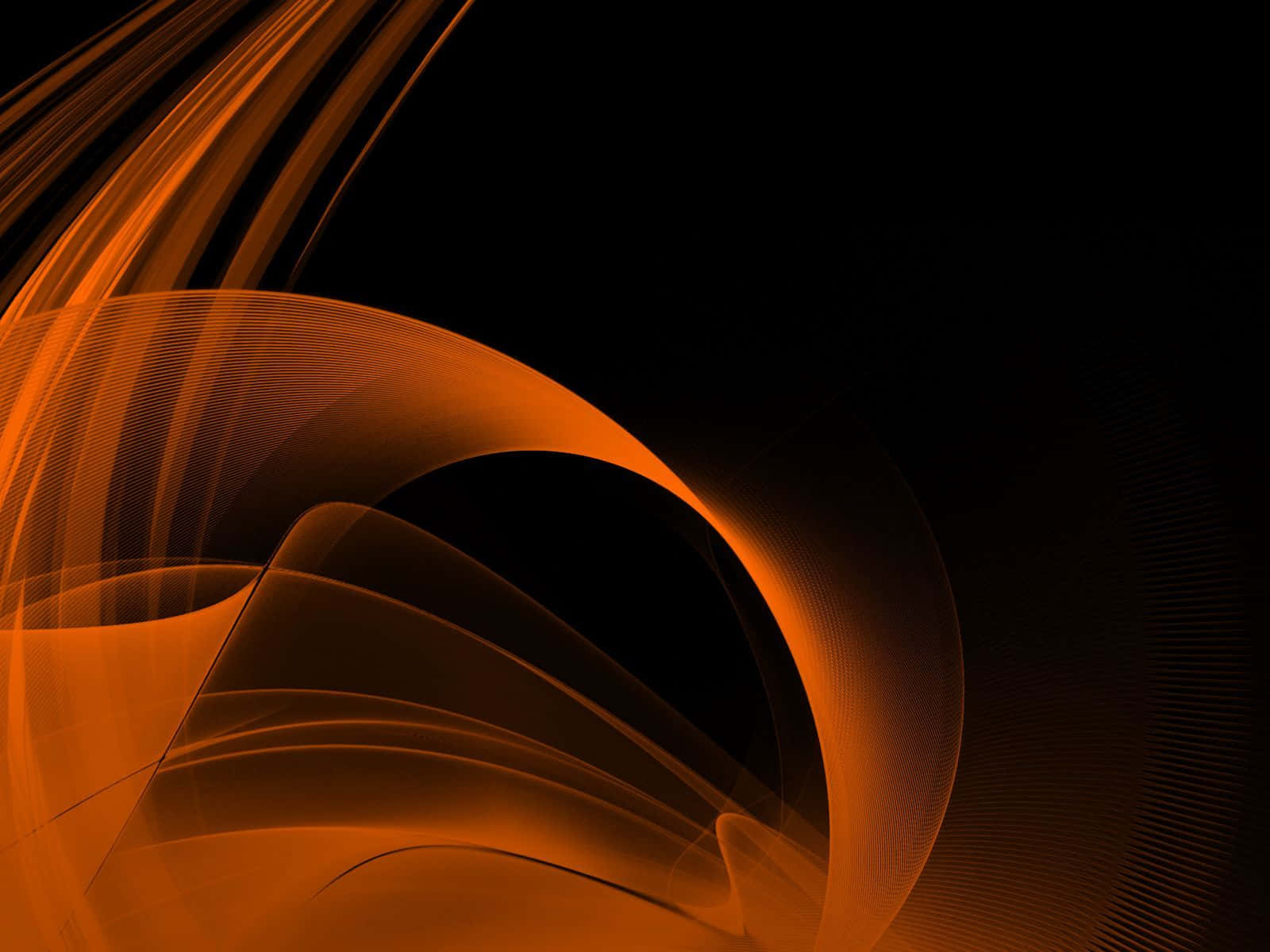Black And Orange 桌布 壁紙 — 充滿活力的橙色抽象波浪在深黑色背景上動態流動，營造出運動和能量的感覺。
