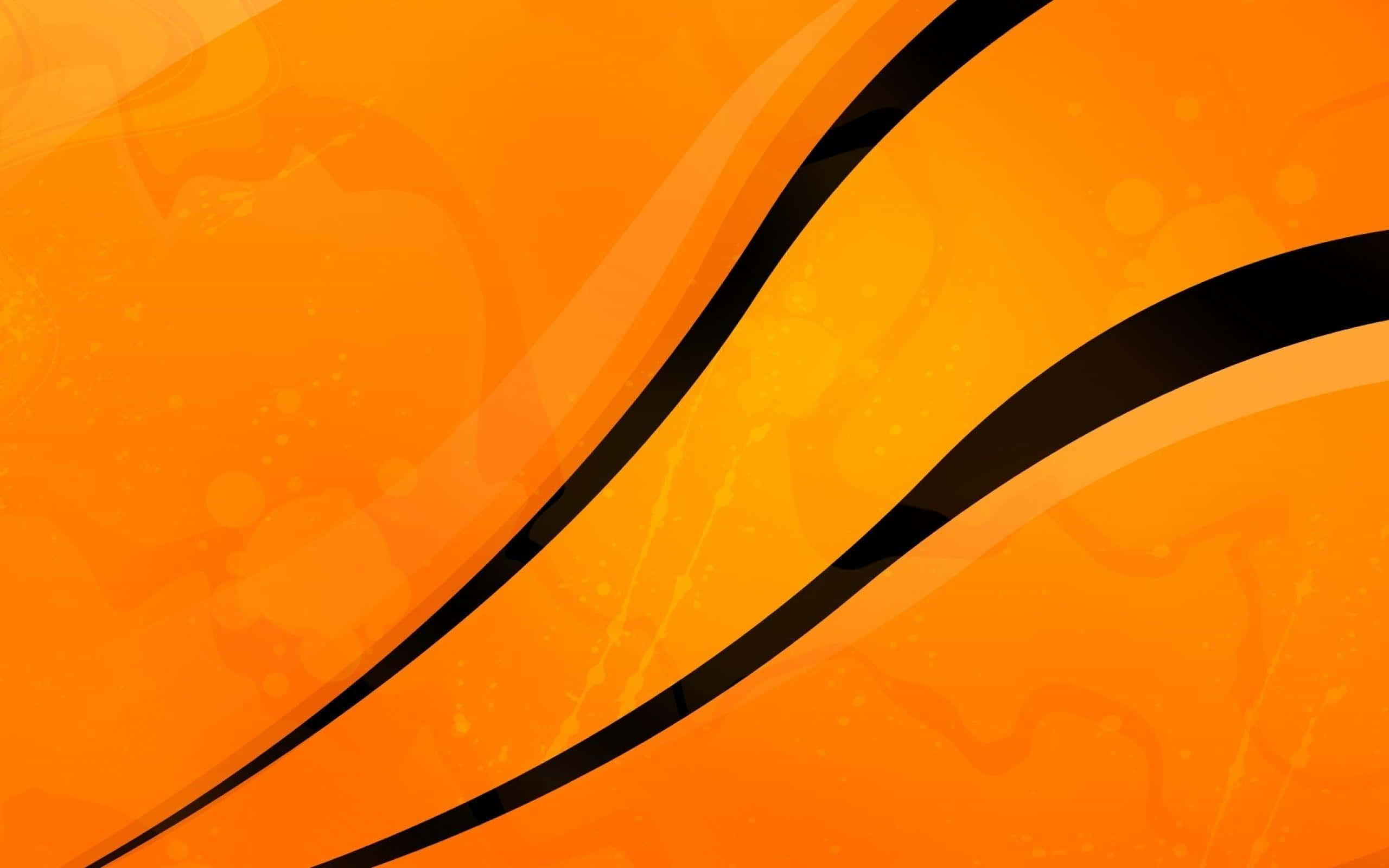 Orange Abstract 桌布 壁紙 — 充滿活力的橙色背景，帶有光澤的黑色曲線和細微紋理，營造出動態的抽象設計。
