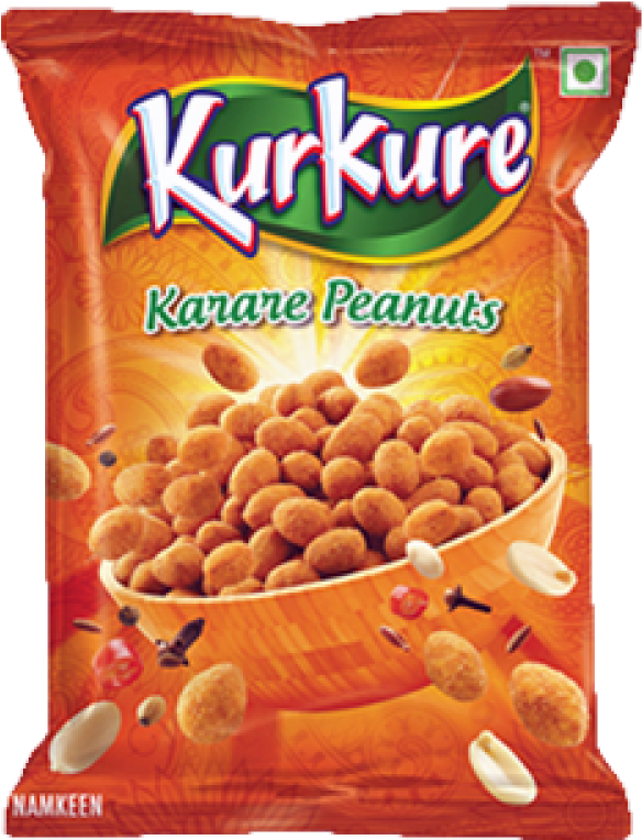 花生漫畫 桌布 壁紙 — 充滿活力的橙色袋裝Kurkure Karare Peanuts，金黃色油炸小吃和香料從碗中迸發出來。