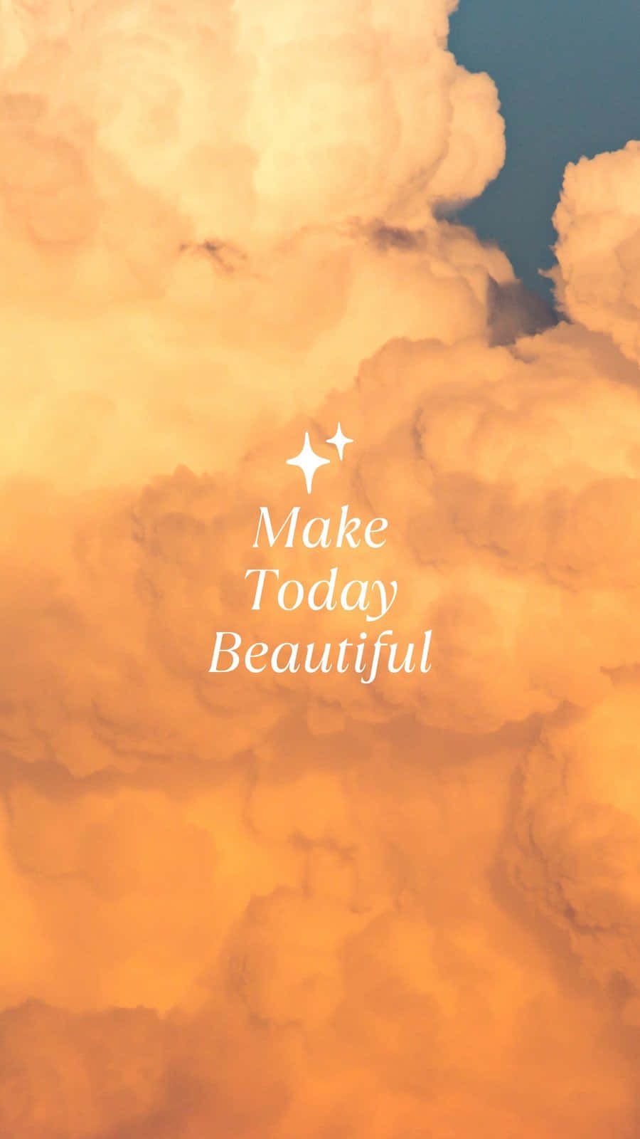 Cute Inspirational 桌布 壁紙 — 充滿活力的橙色雲朵佈滿天空，一句激勵語錄以白色柔和發光。