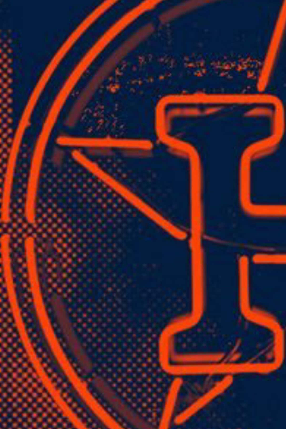 Astros 桌布 壁紙 — 充滿活力的橙色霓虹線條在深藍色穿孔背景上形成抽象幾何形狀。