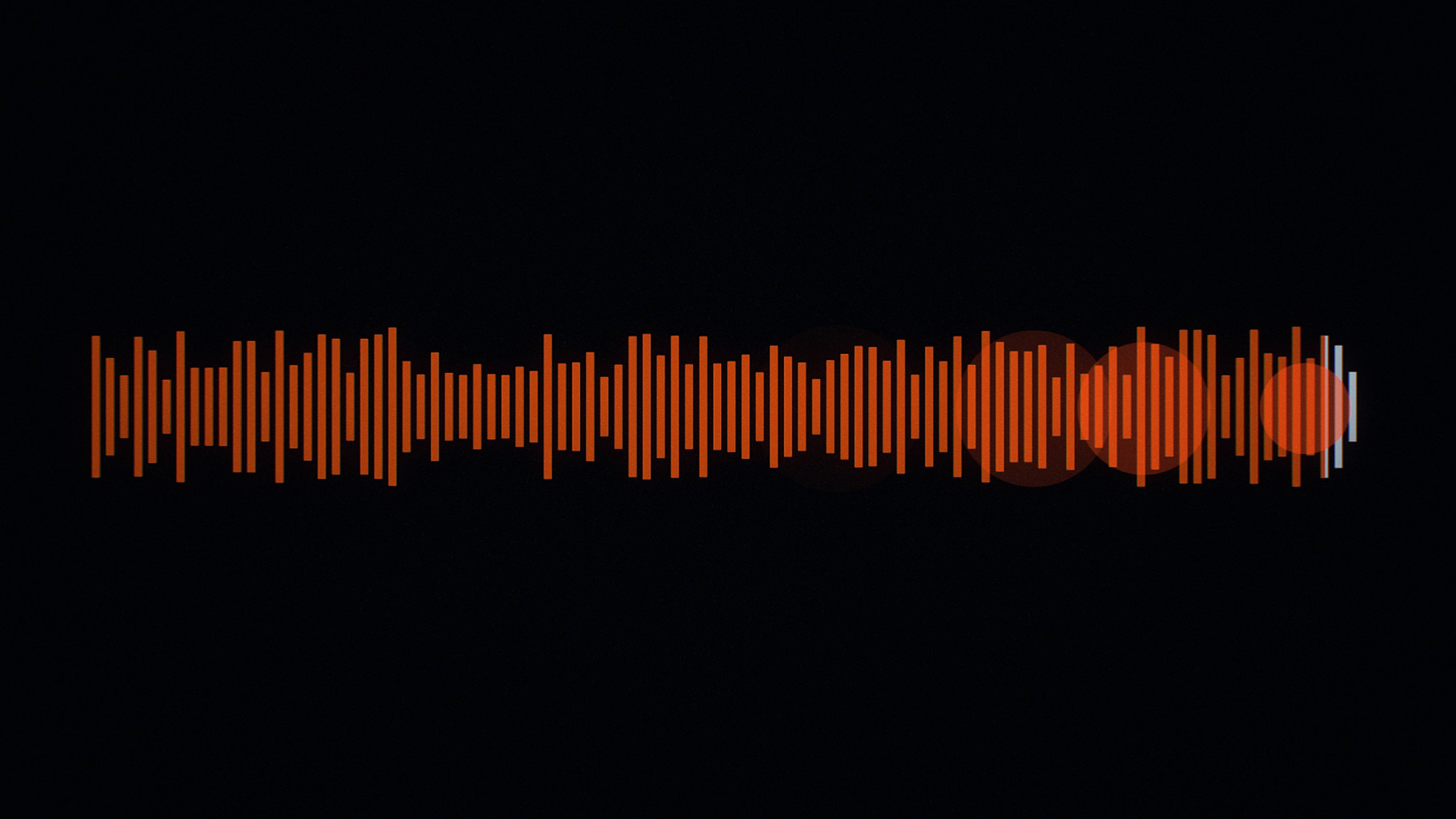 Soundcloud 桌布 壁紙 — 充滿活力的橙色音頻波形在純黑色背景上脈動，帶有發光的圓形點綴。