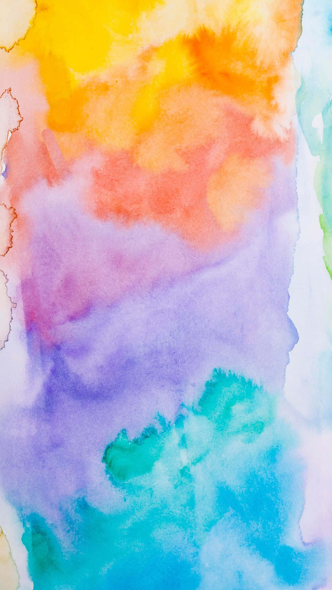 Watercolor 桌布 壁紙 — 充滿活力的水彩洗滌將火熱的黃色和橙色融合成冷色調的紫色和藍色，形成流動的抽象構圖。