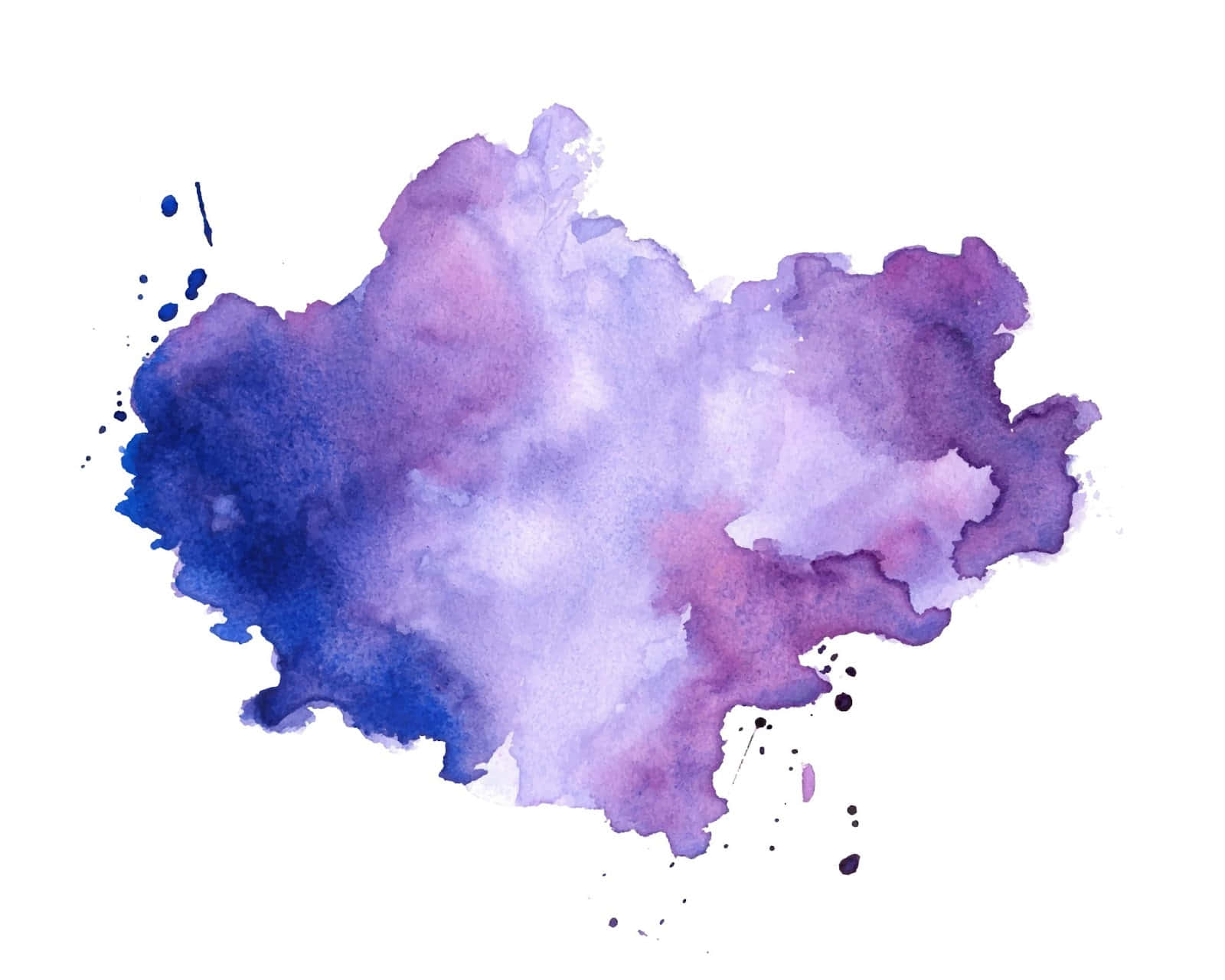 Watercolor Texture 桌布 壁紙 — 充滿活力的水彩潑灑，將深藍色和紫色色調與細膩的飛濺融合在純淨的白色背景上。