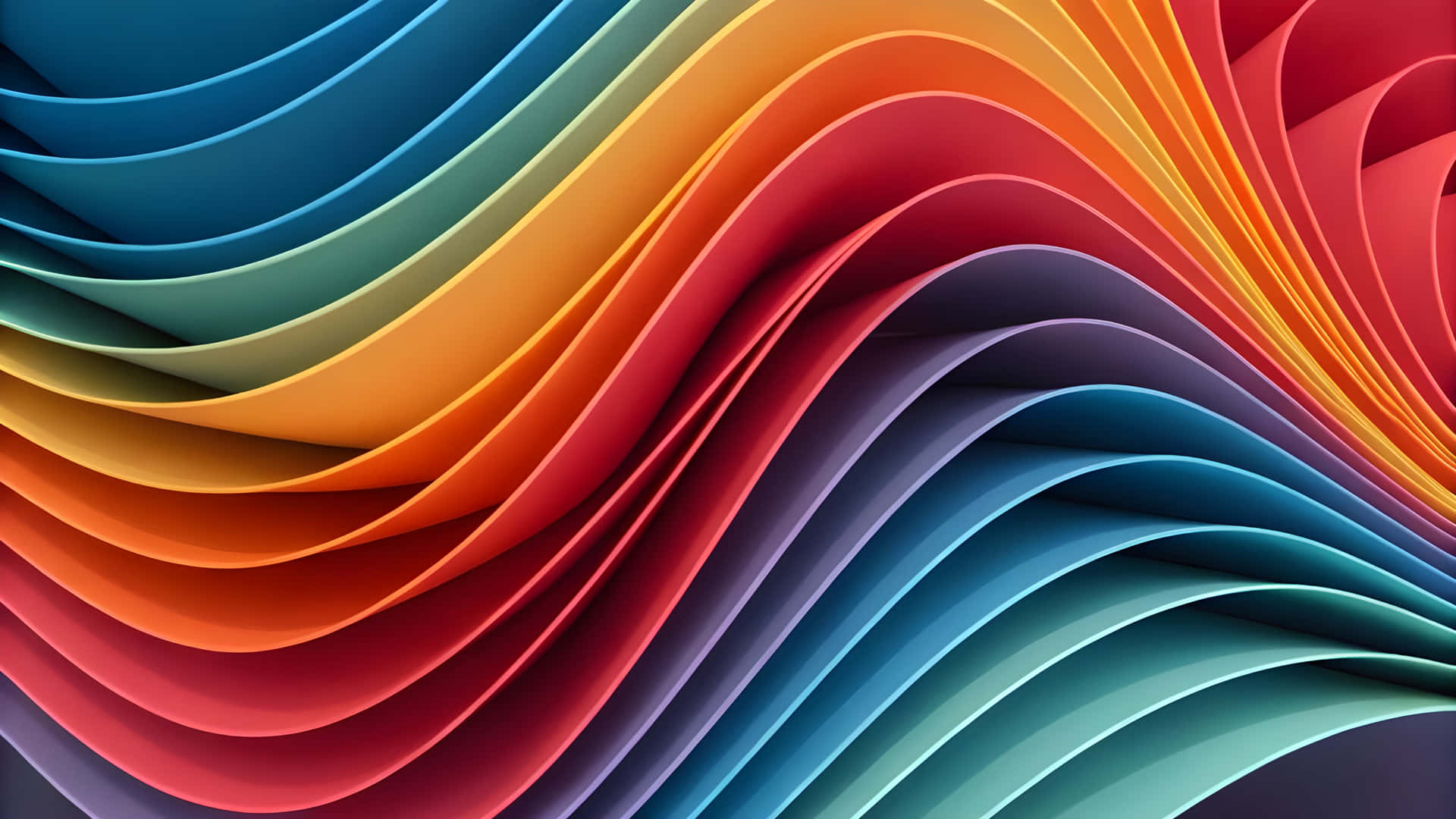 Beautiful abstract background wallpaper 壁紙 — 充滿活力的波浪形彩色絲帶以無縫的彩虹漸變對角線流過框架。