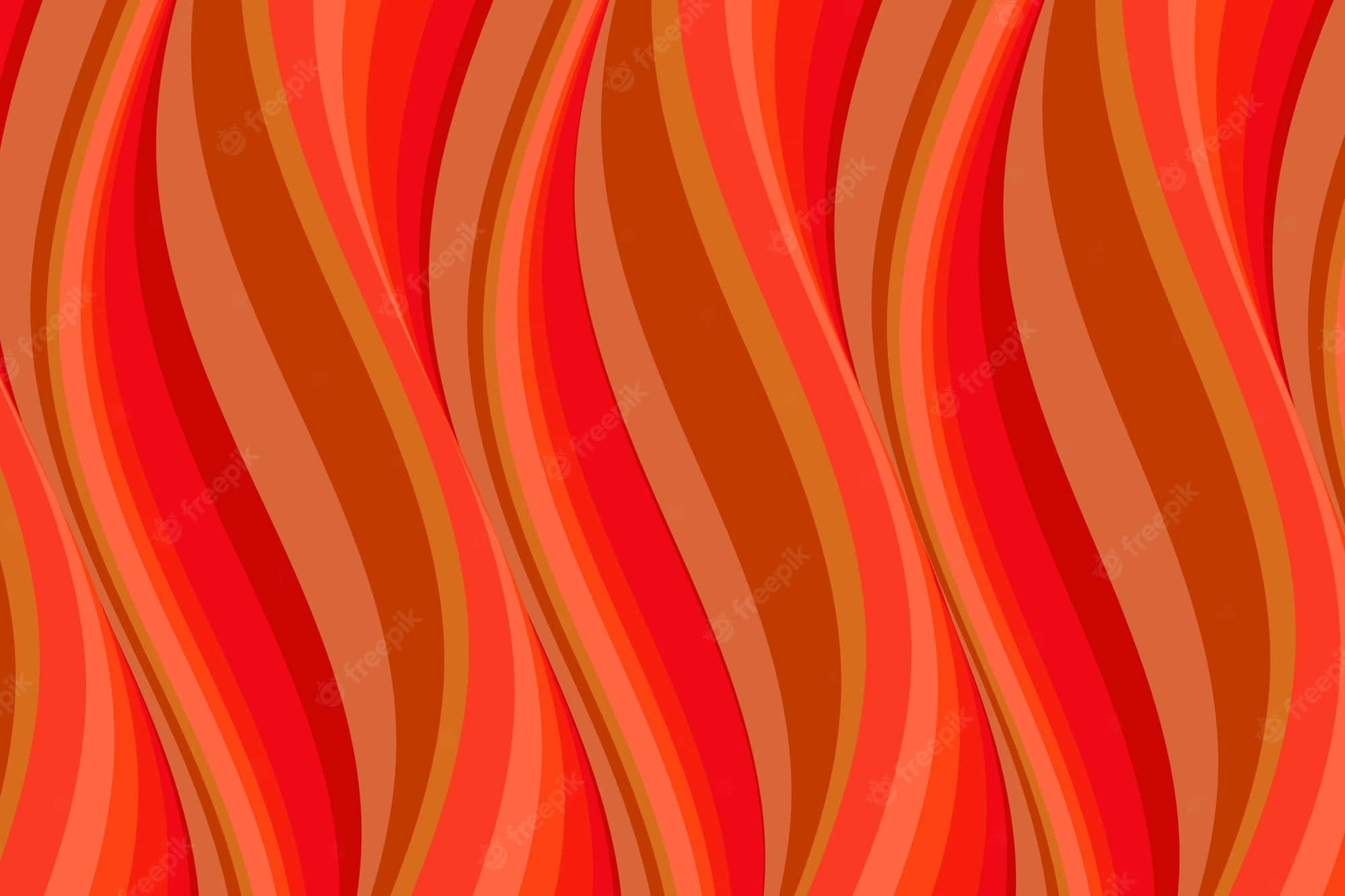 Red And Orange 桌布 壁紙 — 充滿活力的波浪條紋，以火紅、橙色和棕色呈現，營造出動態的抽象圖案。