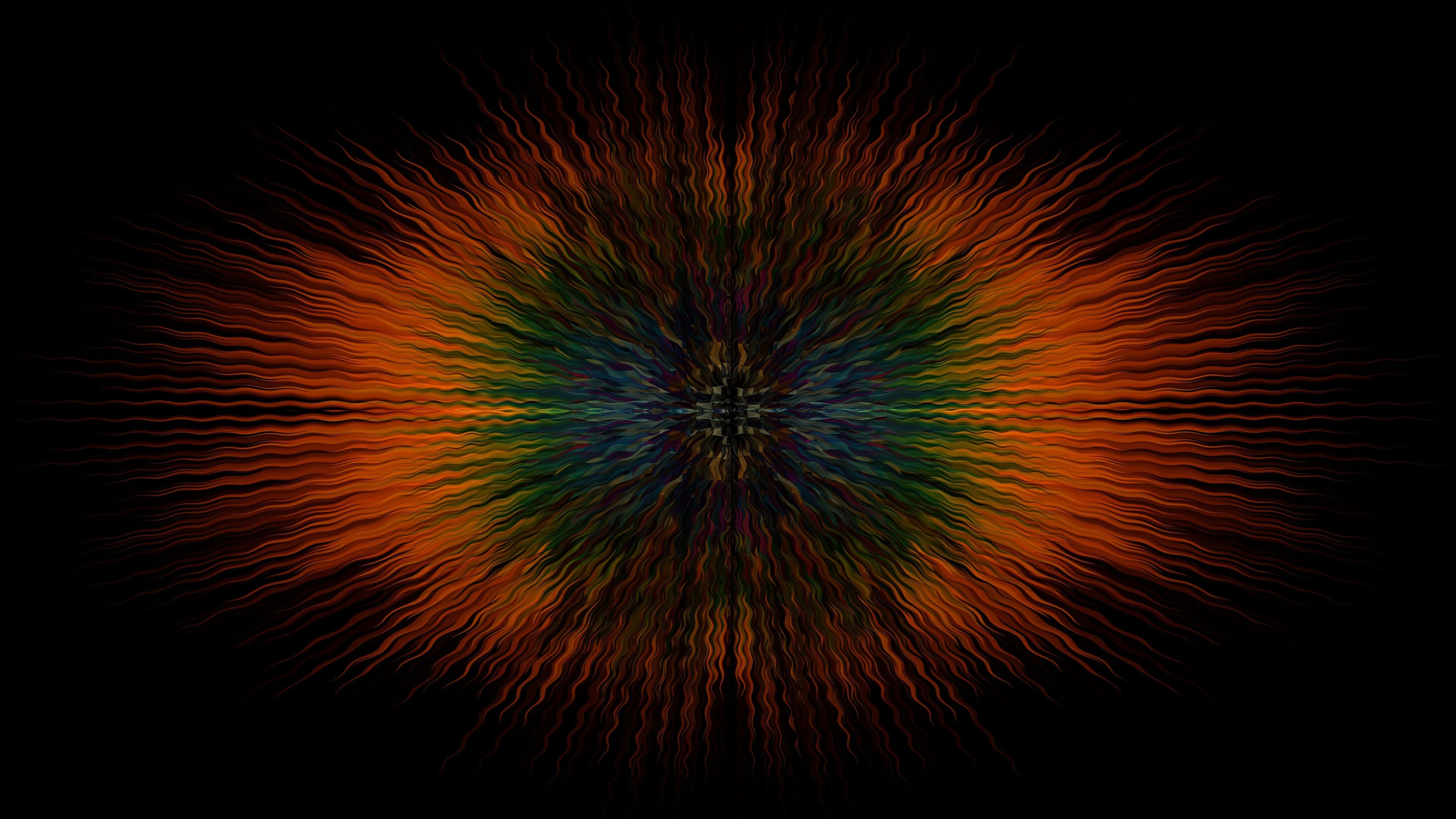 Illusion 桌布 壁紙 — 充滿活力的波浪線從色彩繽紛的中心在黑色背景上爆發，形成動態的抽象圖案。