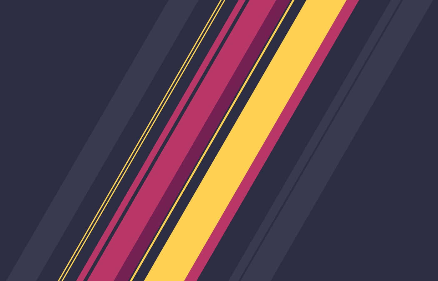Minimalist Geometric 桌布 壁紙 — 充滿活力的洋紅色、黃色和金色對角線條紋，與深海軍藍背景形成對比。