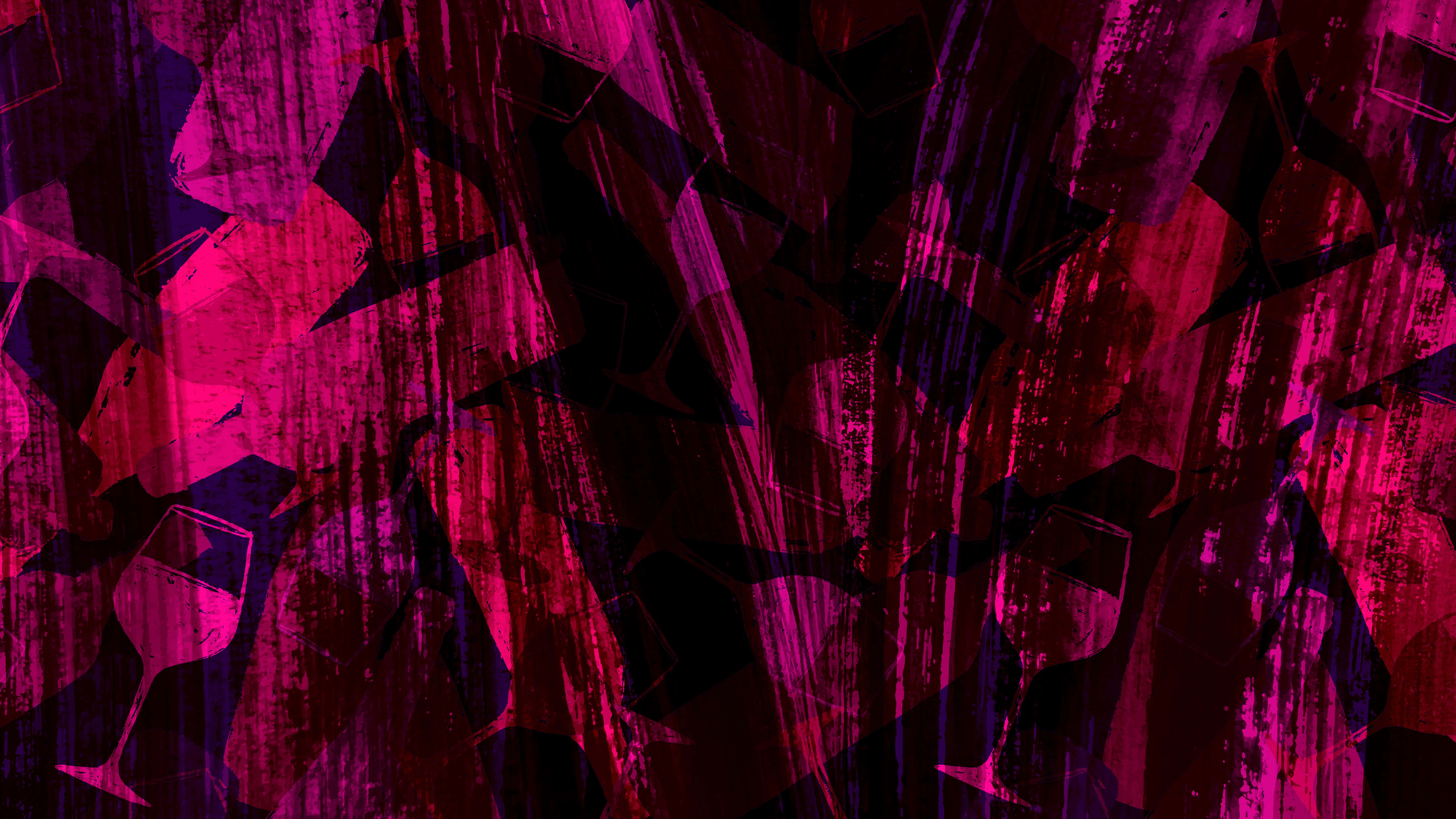 Violet 桌布 壁紙 — 充滿活力的洋紅色和深紫色抽象碎片在黑暗的頹廢紋理中碰撞，形成大膽的數位構圖。