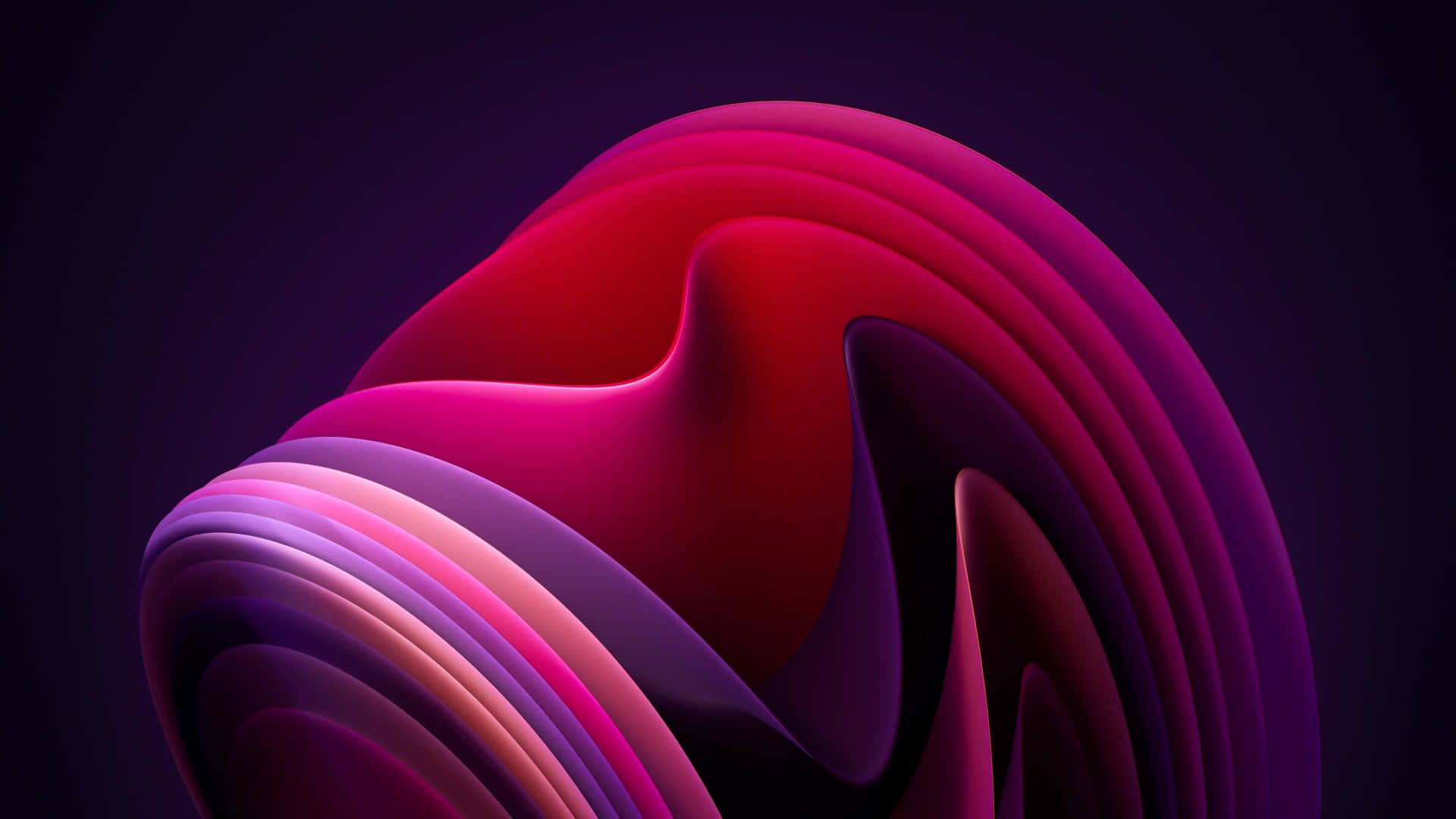 Dark Abstract Art 桌布 壁紙 — 充滿活力的洋紅色和紫色漩渦絲帶在深色背景上動態流動。
