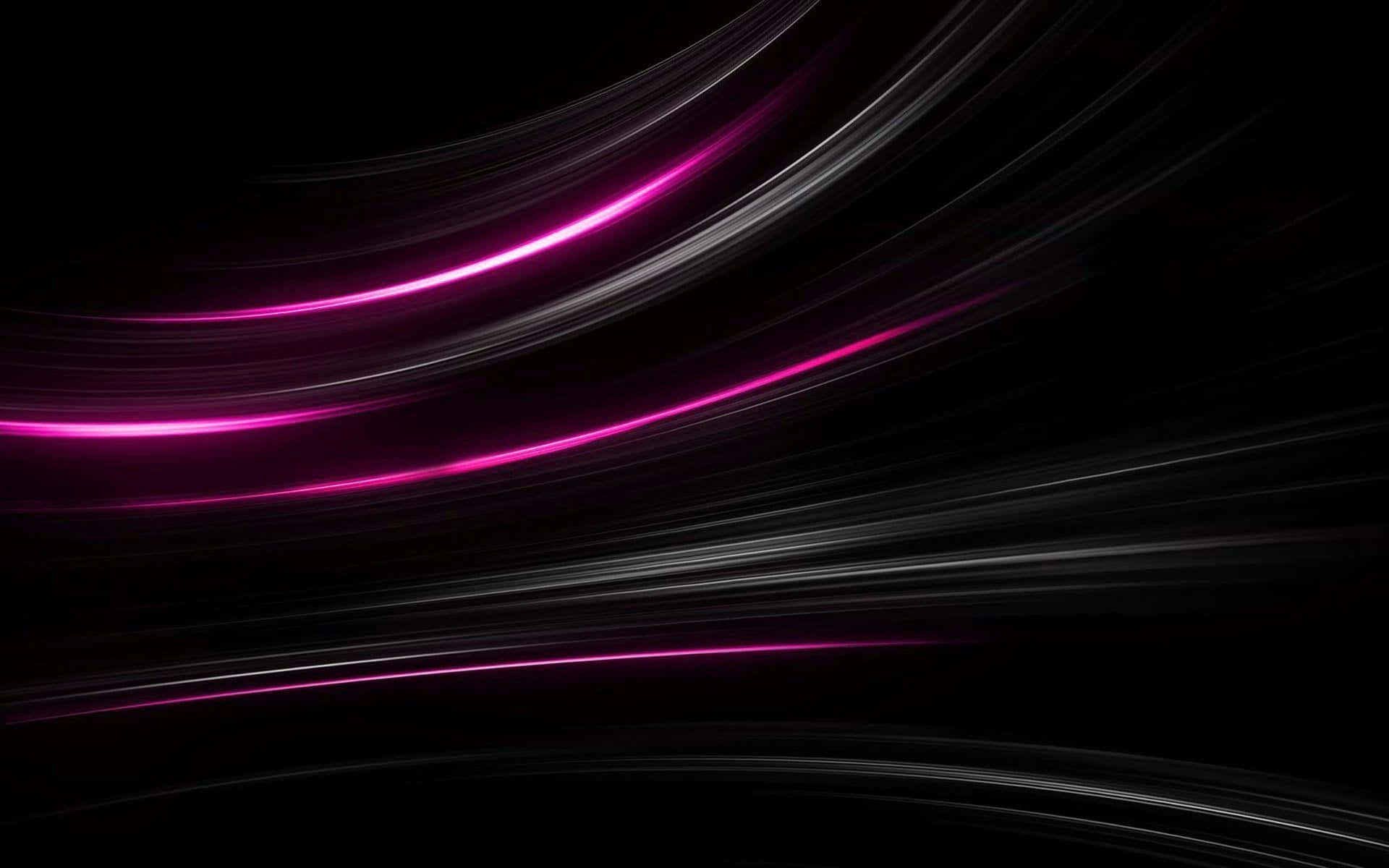 Pink Black 桌布 壁紙 — 充滿活力的洋紅色和銀色光線條在深黑色背景上動態流動，呈現出時尚的抽象設計。
