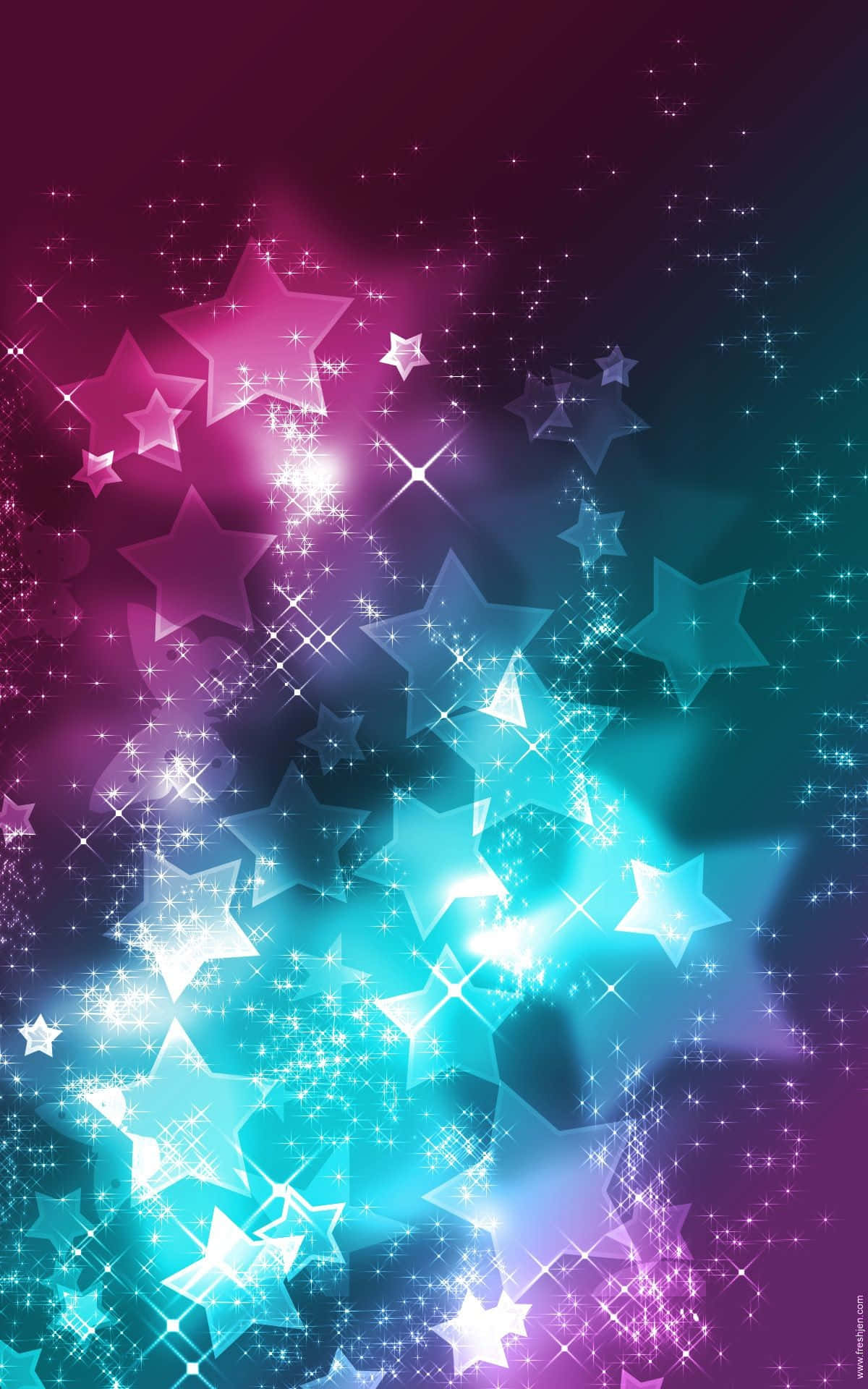 Purple Star 桌布 壁紙 — 充滿活力的洋紅色和青色星星漸變背景，帶有閃爍的光效。