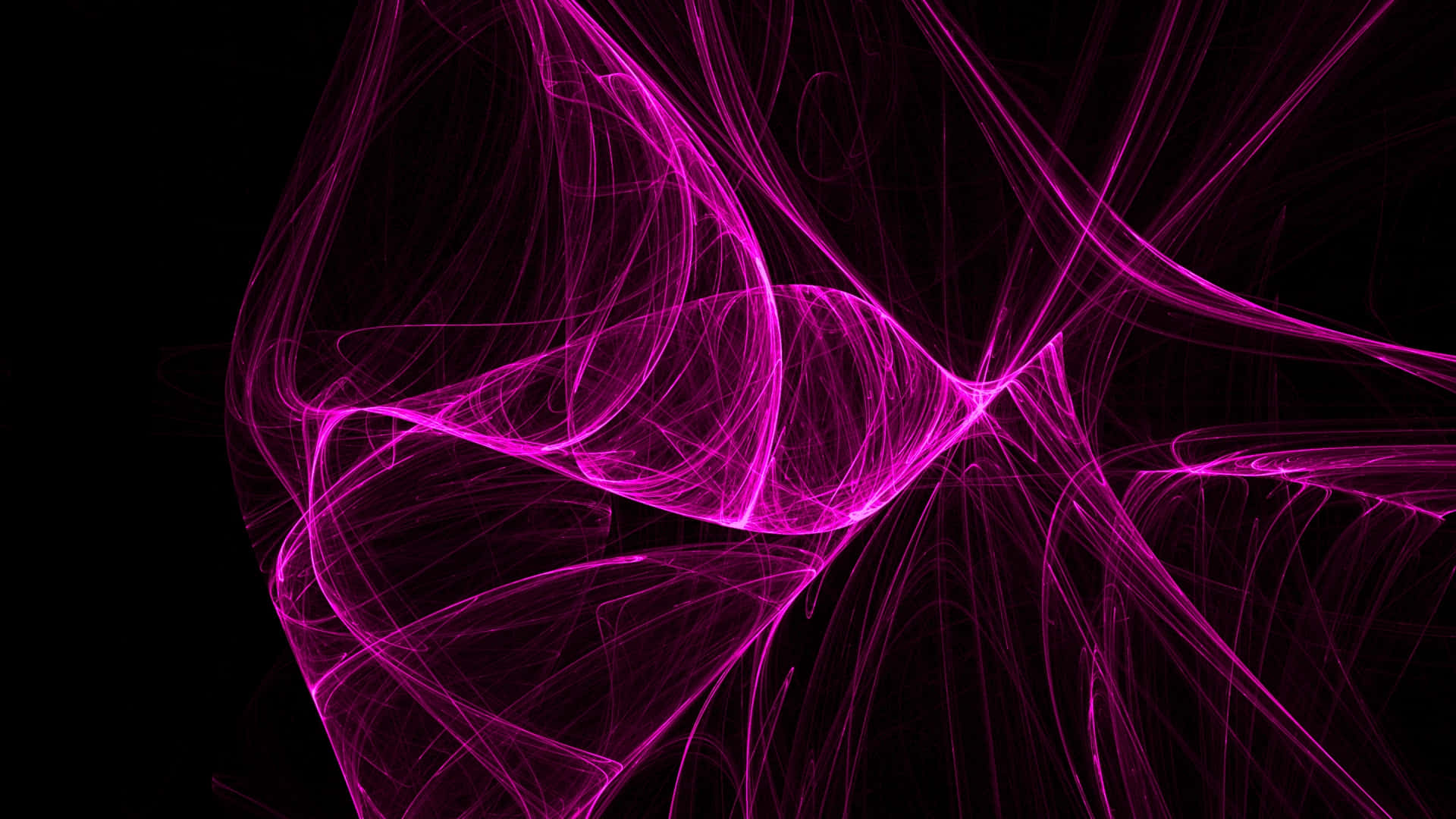 Pink Abstract 桌布 壁紙 — 充滿活力的洋紅色碎形線條在純黑色背景上動態旋轉，創造出抽象的數位舞蹈。