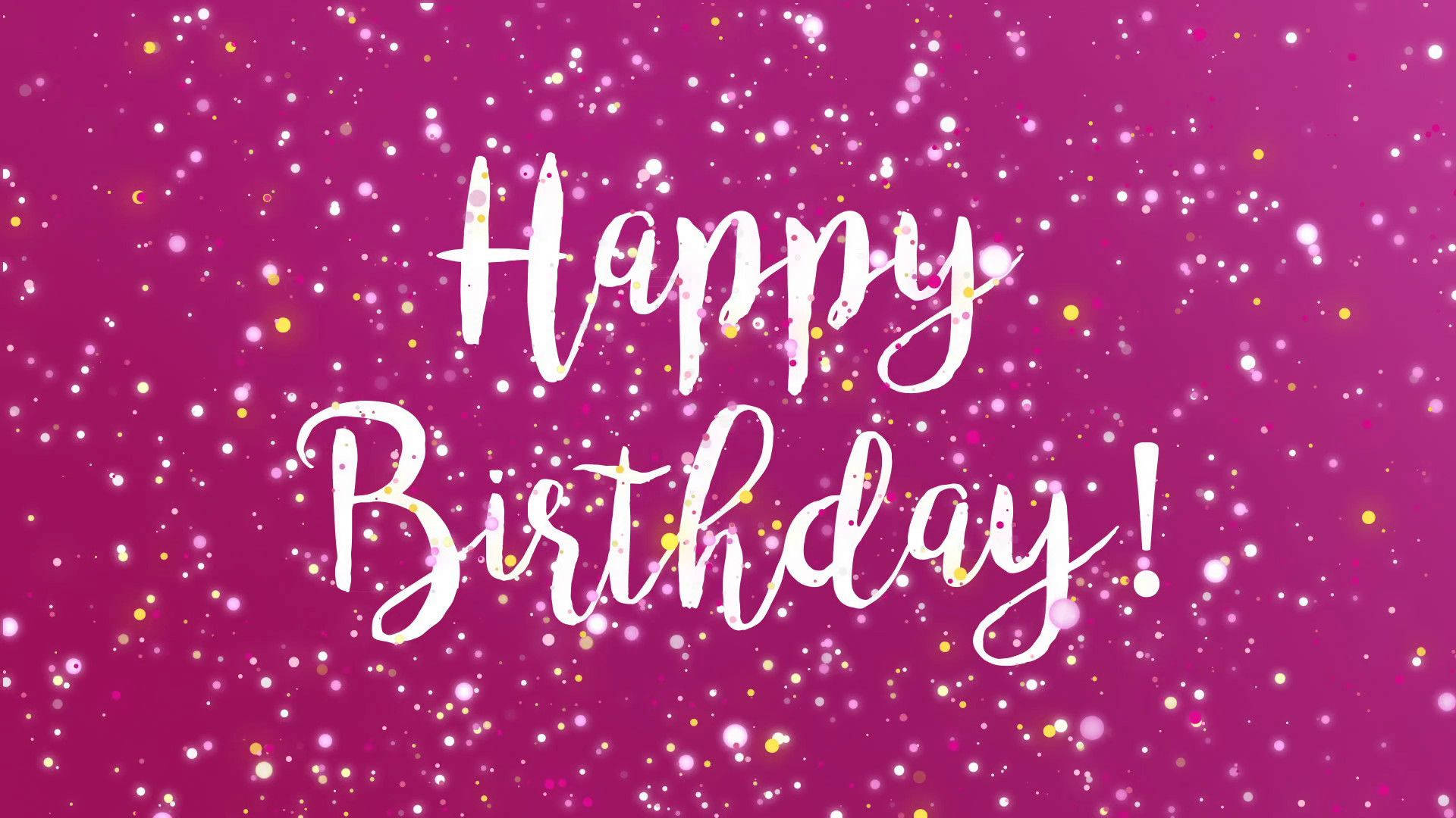 在洋紅色亮片背景上以白色草書顯示的 Happy Birthday 訊息 — 生日快樂 GIF 壁紙