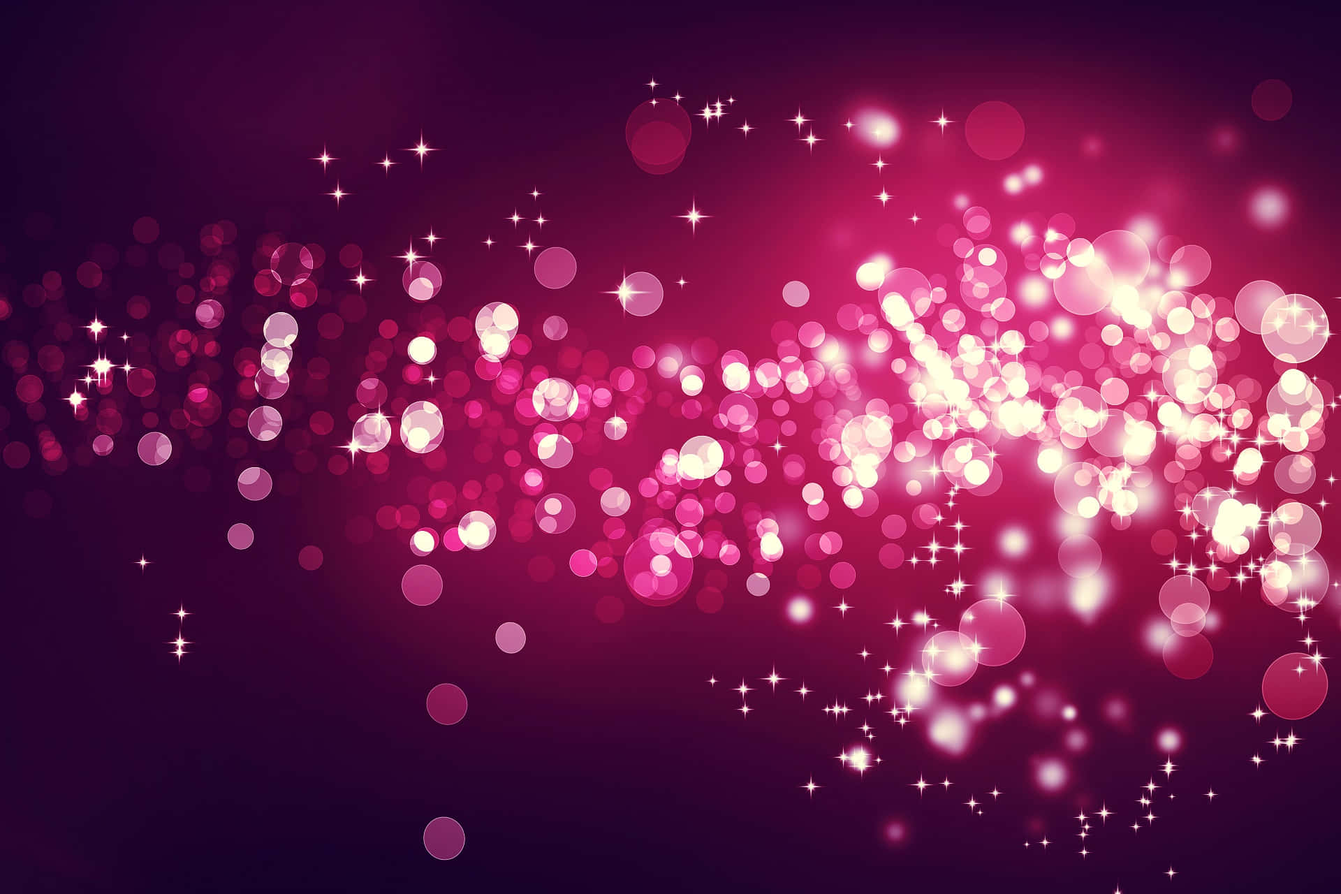 Bokeh 桌布 壁紙 — 充滿活力的洋紅色背景，散發著發光的散景圓圈和閃爍的星爆，營造出節日魔幻的氛圍。