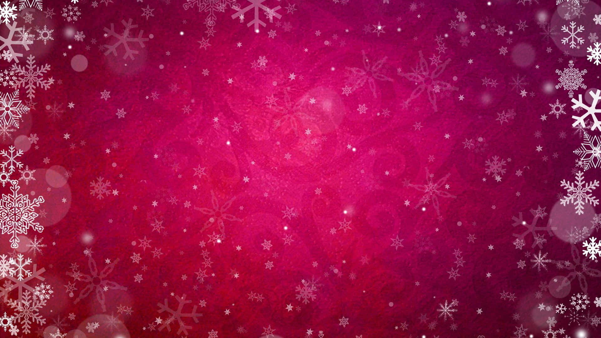 Pink Color 桌布 壁紙 — 充滿活力的洋紅色背景，飾有白色雪花和散景燈光，營造出節日的冬季氛圍。