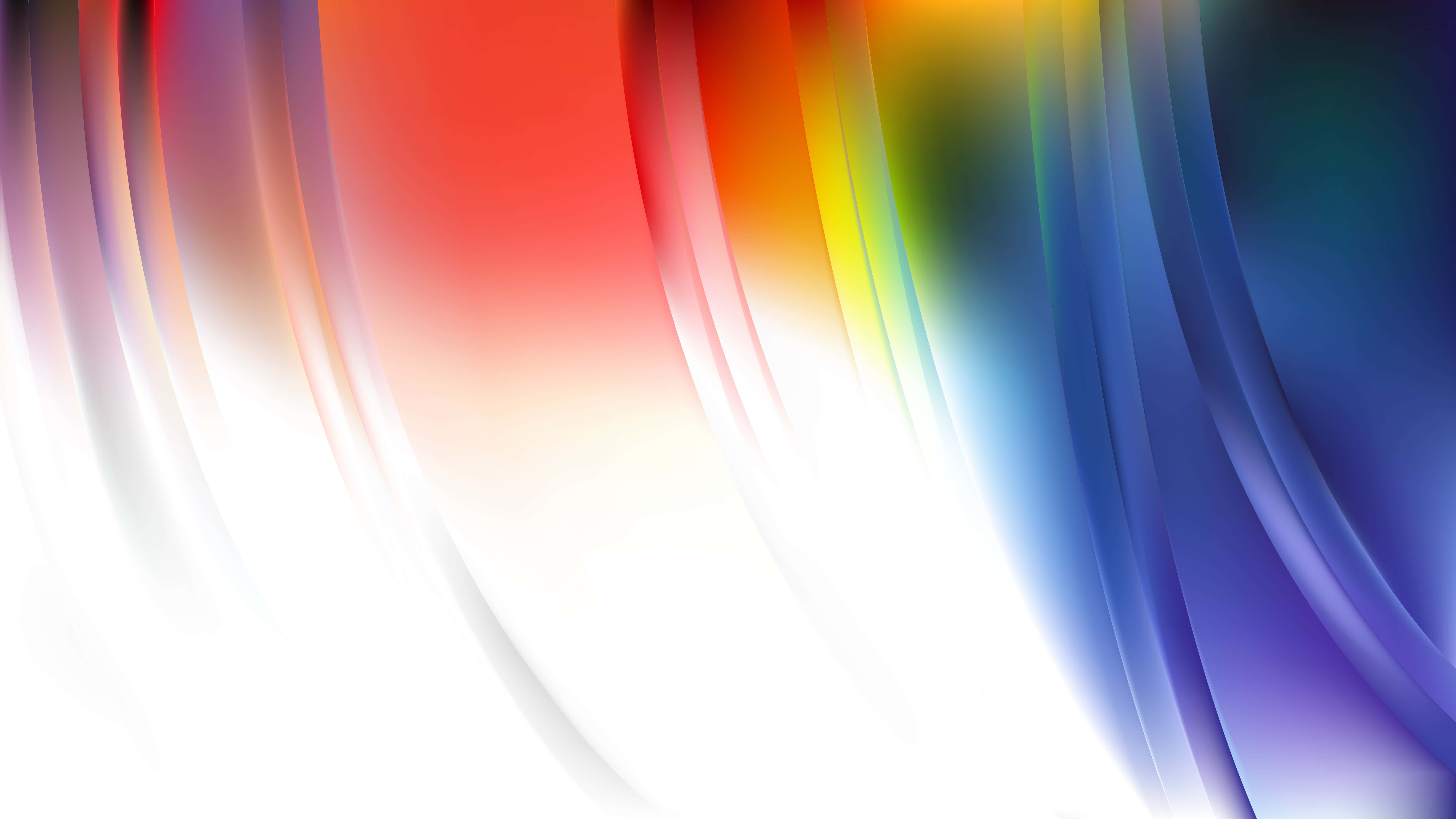 Colorful Abstract 桌布 壁紙 — 充滿活力的流動色彩絲帶在明亮的白色背景上對角線傾瀉而下，形成動態的抽象構圖。
