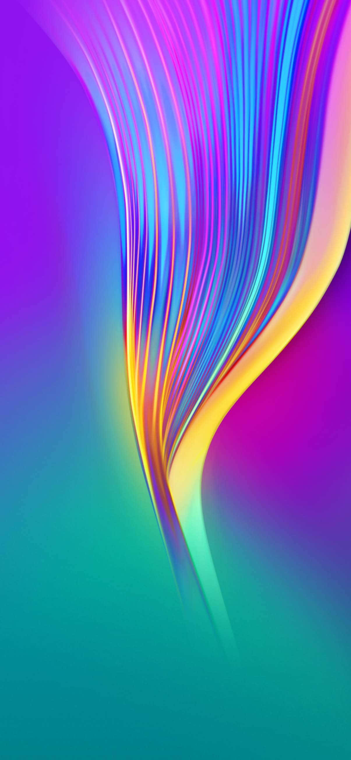 Apple iPhone Xs Max 桌布 壁紙 — 充滿活力的流動色彩絲帶沿對角線從紫色到藍綠色的漸變背景上層疊而下。