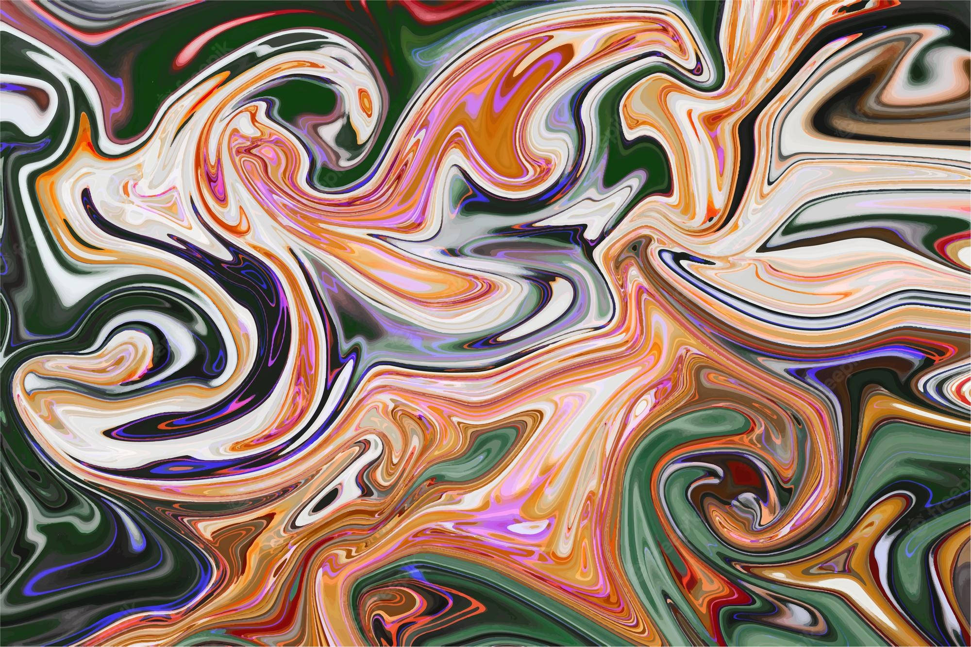 藝術 桌布 壁紙 — 充滿活力的漩渦抽象圖案，大膽的色彩在動態有機形狀中流動。