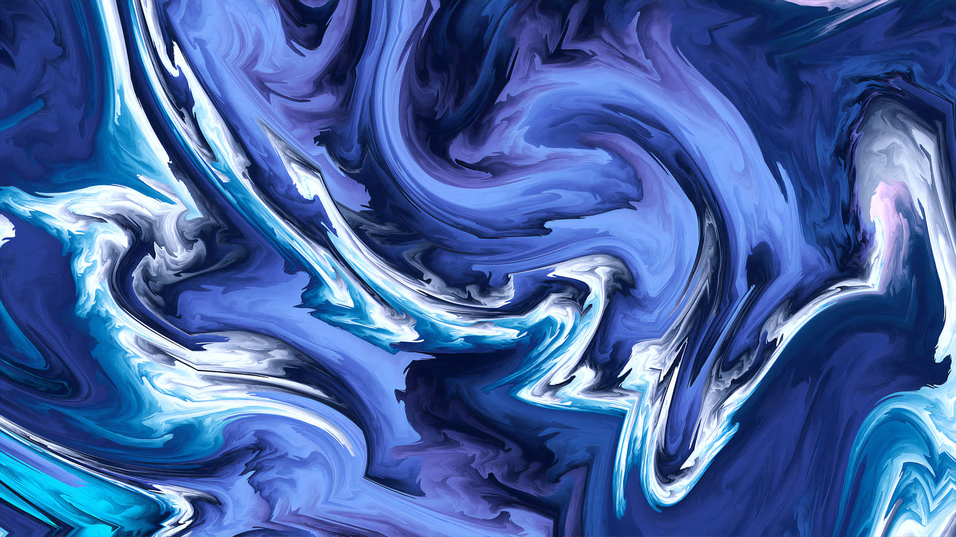 Blue Marble 桌布 壁紙 — 充滿活力的漩渦抽象圖案，深藍、藍綠和白色像液體顏料般流動，動感十足。
