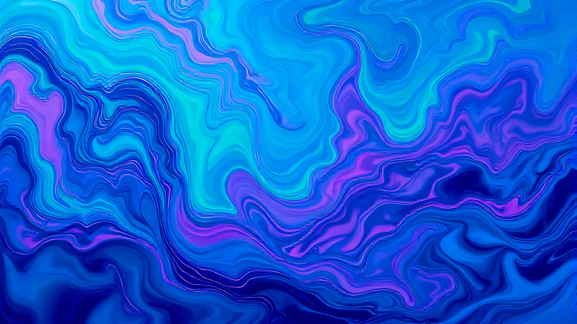 Abstract fluid art background with blue, cyan, and purple swirls 壁紙 — 充滿活力的漩渦抽象圖案，電藍色、藍綠色和紫色色調像液體顏料般流動。