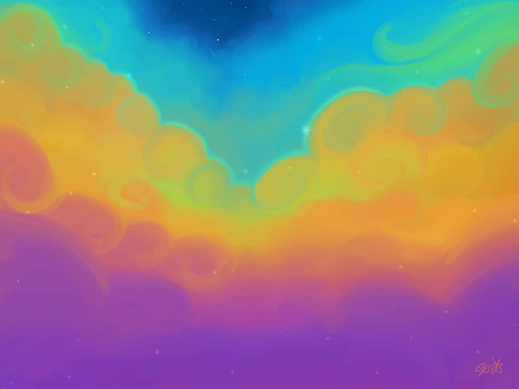 雲朵 桌布 壁紙 — 充滿活力的漩渦狀雲彩，呈現紫色、橙色和藍色的漸變色調，劃過繁星點點的夜空。