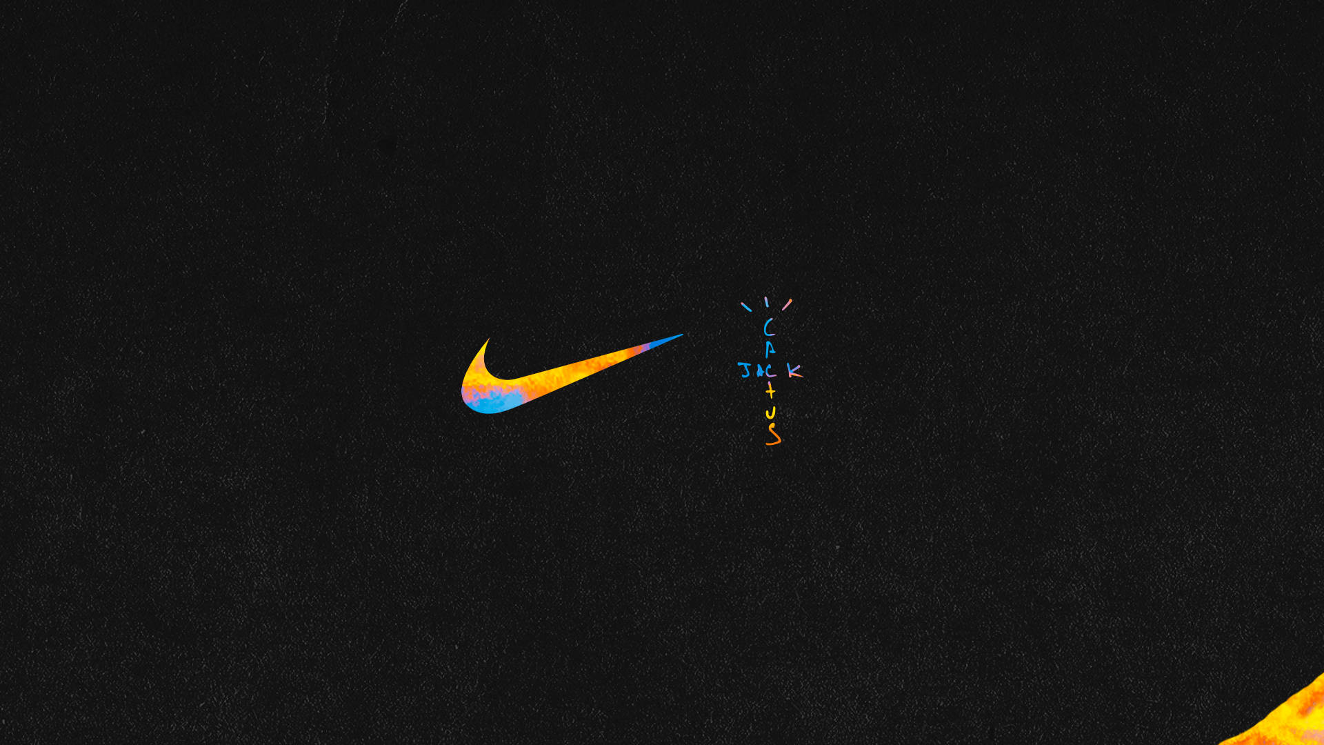 仙人掌傑克 桌布 壁紙 — 充滿活力的漸變Nike勾勾和手寫的「CRAZY」文字在紋理黑色背景上發光。