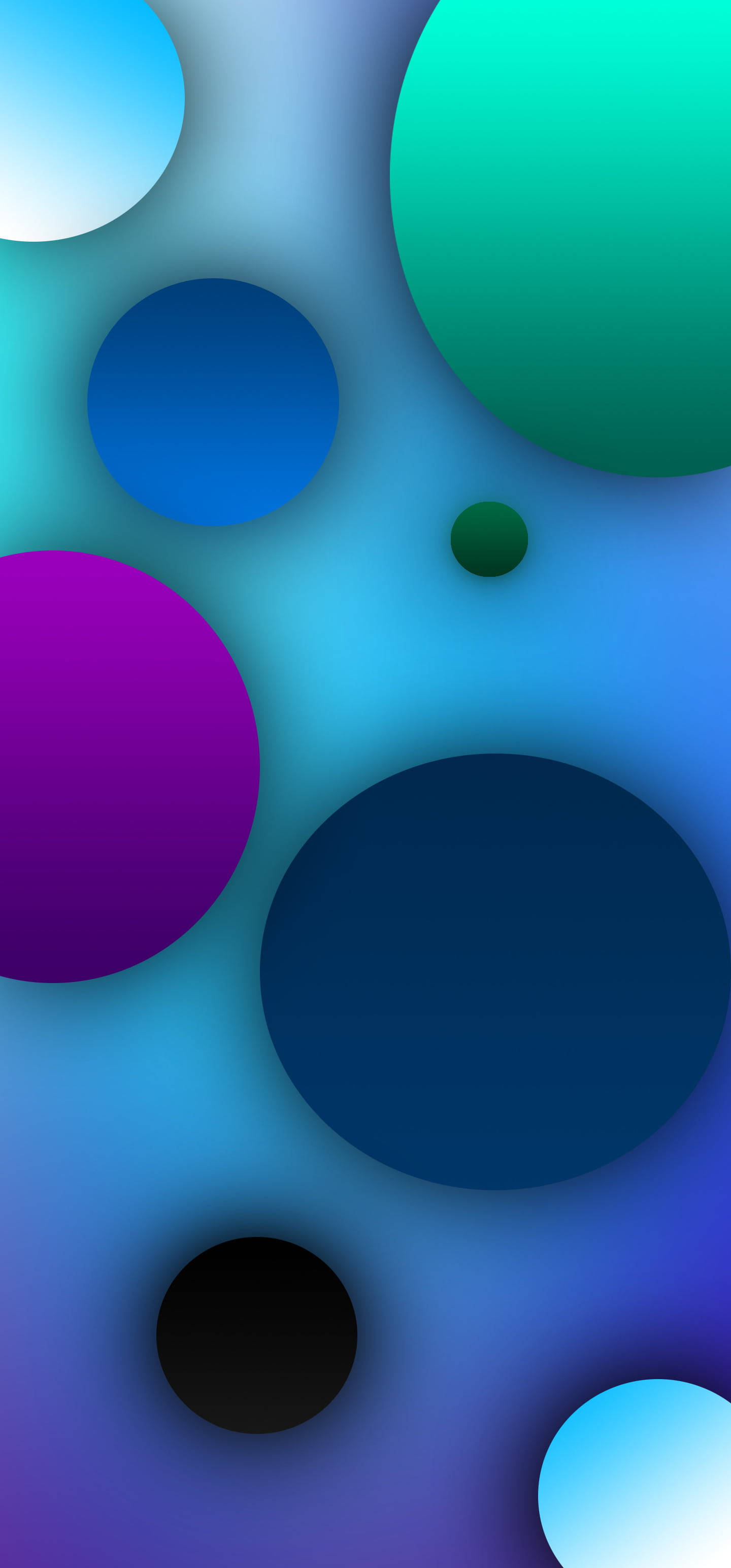 Shapes 桌布 壁紙 — 充滿活力的漸變圓圈漂浮在清涼的藍紫色背景上，形成現代抽象構圖。